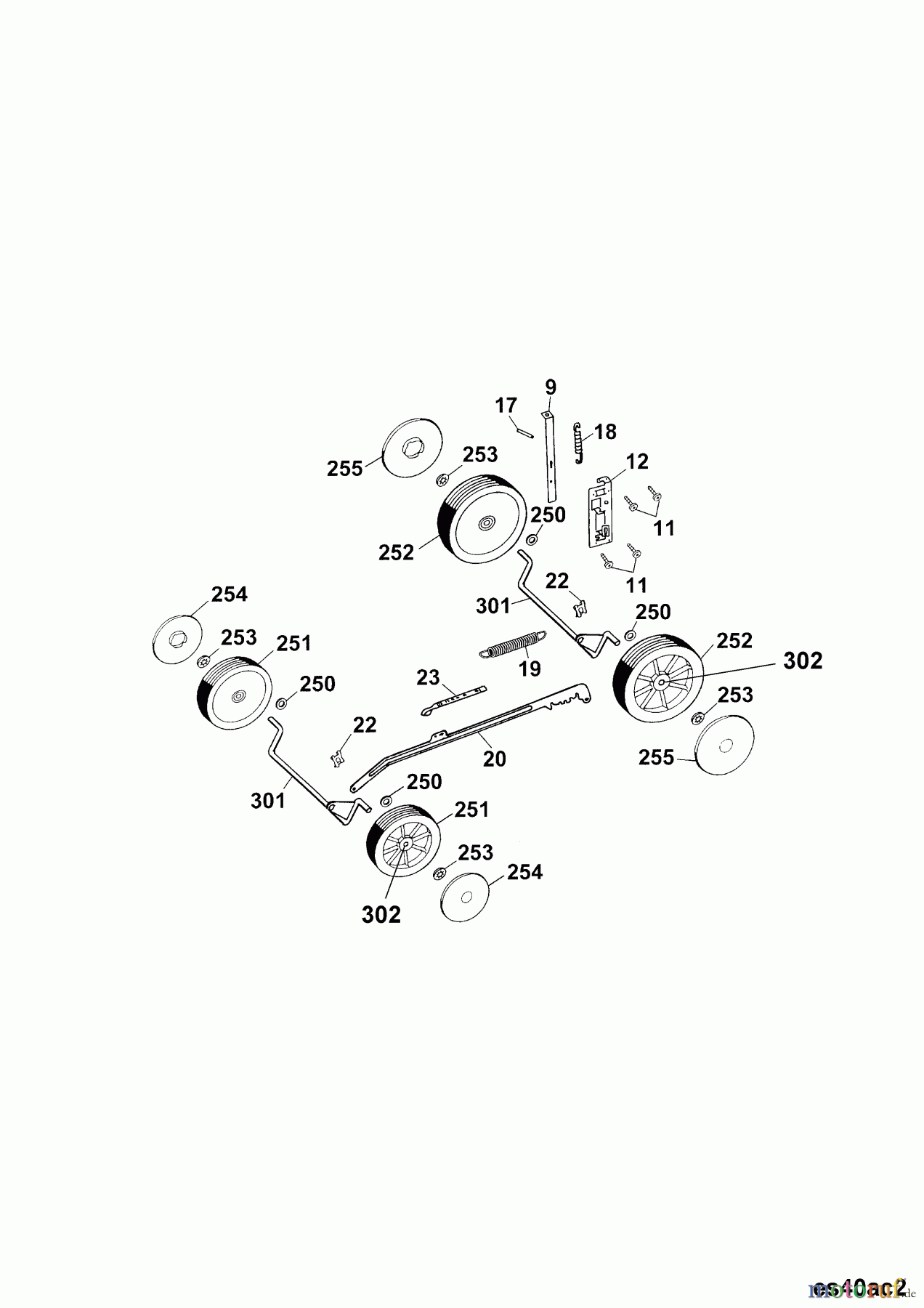 Wolf-Garten Akkumäher Esprit 40 AC 4042000 Serie B, C, D  (2003) Höhenverstellung, Räder