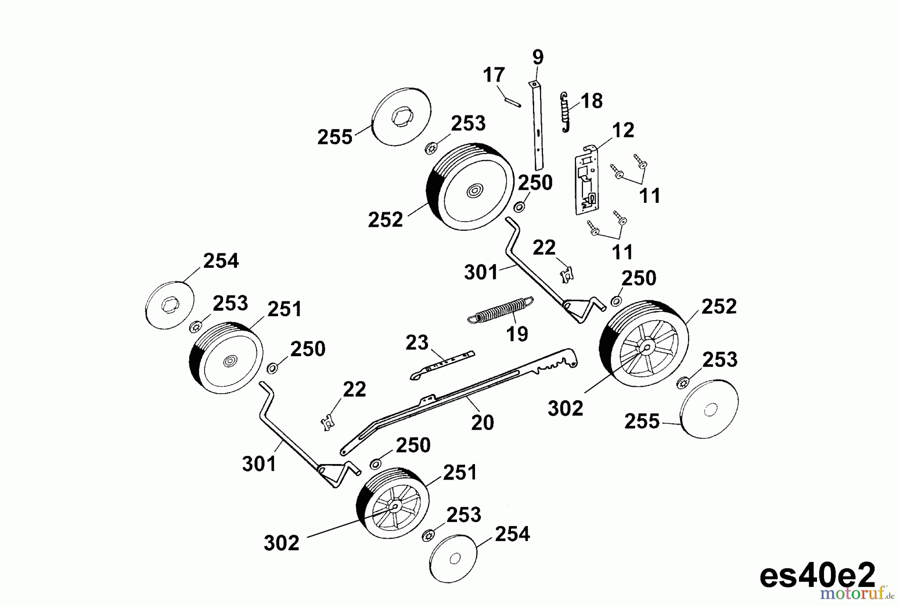  Wolf-Garten Elektromäher Esprit 40 E 4020680 Serie A, B  (2003) Räder, Schnitthöhenverstellung