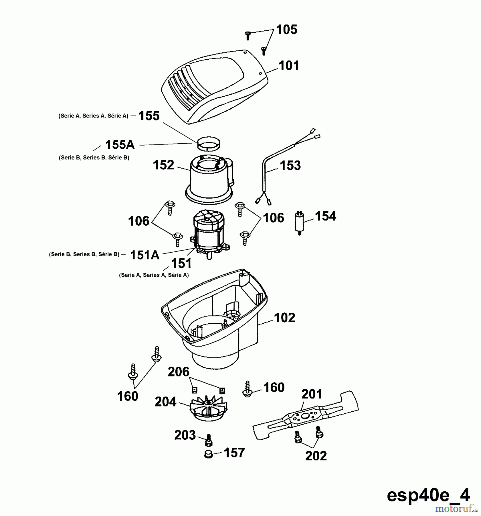 Wolf-Garten Elektromäher Esprit 40 E 4020003 Serie A, B (2002) Elektromotor, Messer