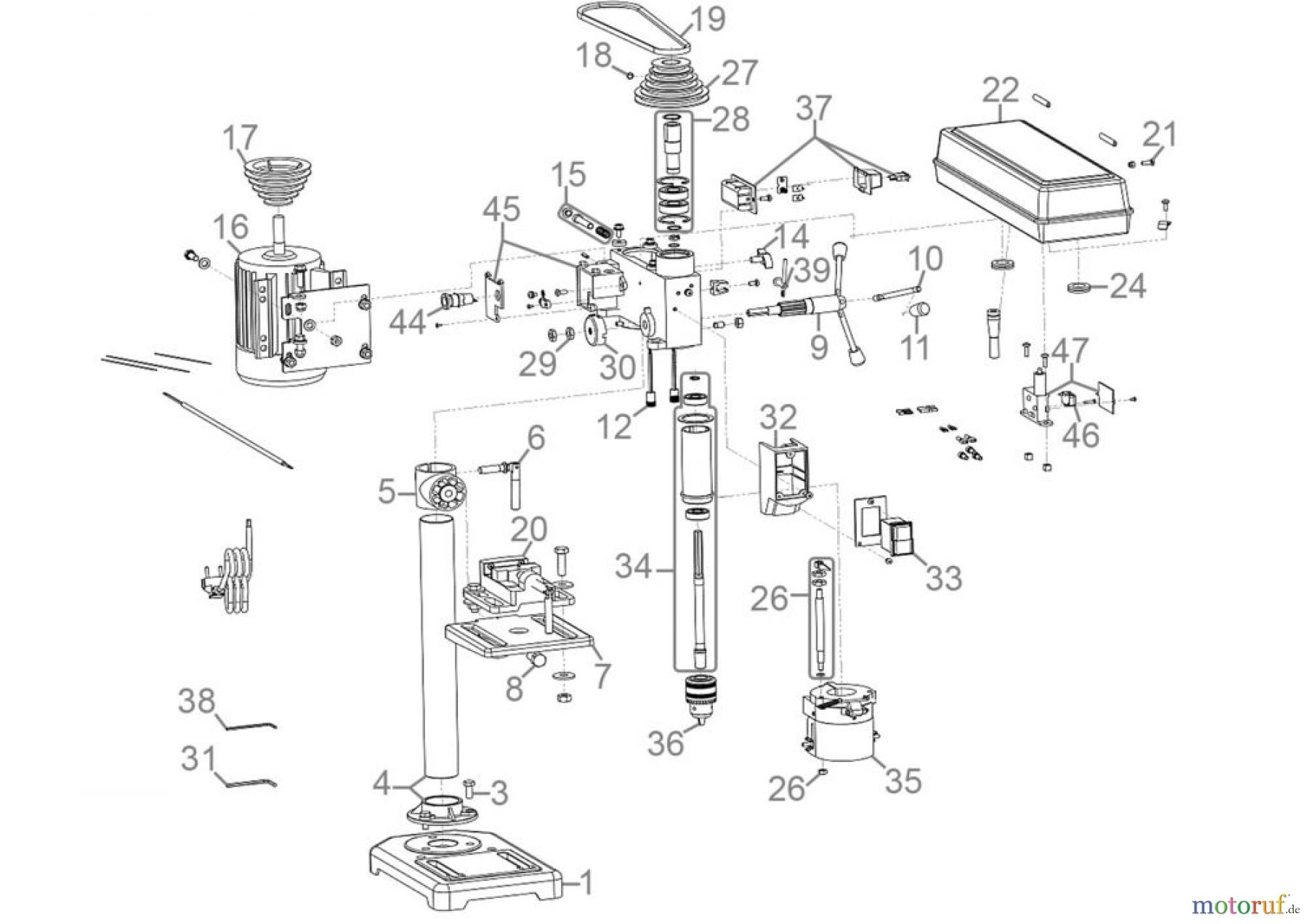 Ryobi (Schlag-)Bohrschrauber Tischbohrmaschine Tischbohrmaschine GTB 16 LASER/550W Art.Nr.: 55205 FSL55205-03 Seite 1