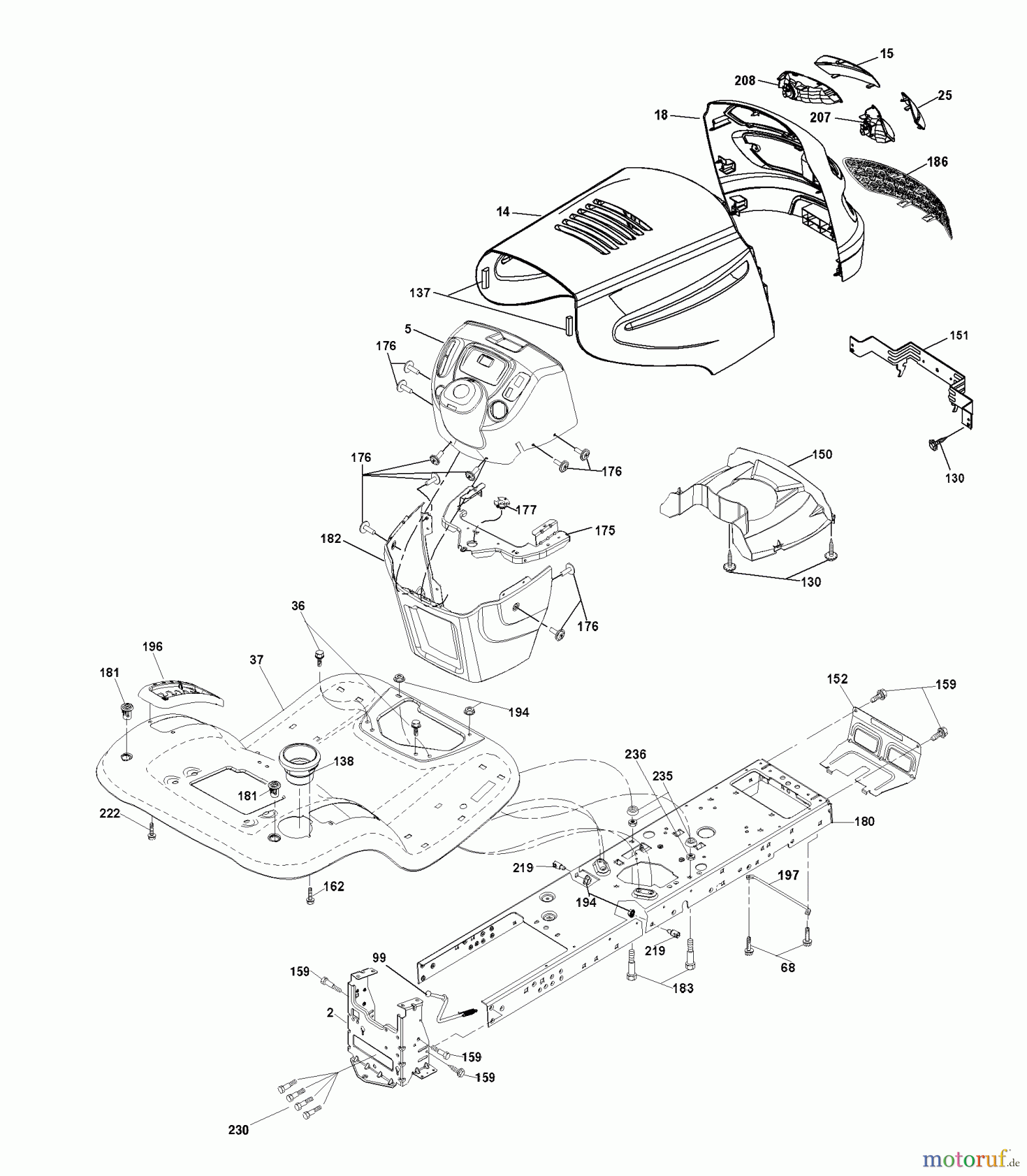 Husqvarna Rasen und Garten Traktoren PB 195H42LT (96042003601) - Husqvarna Lawn Tractor (2007-05 & After) Chassis