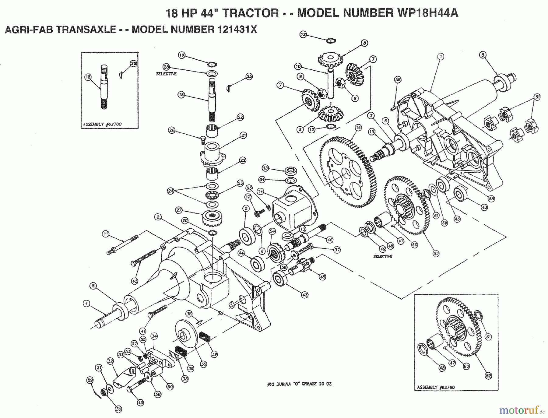 Husqvarna Rasen und Garten Traktoren WP 18H44A - Winston Pro Yard Tractor (1992-02 & After) Agri-Fab Transaxle - - Model Number 121431X