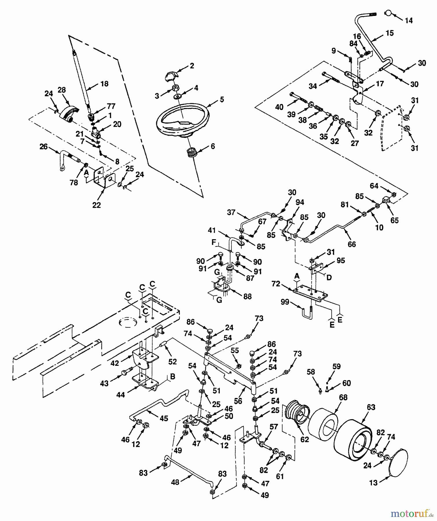 Husqvarna Rasen und Garten Traktoren YT 140H (954000151) (H14H38B) - Husqvarna Yard Tractor (1991-01 & After) Steering And Front Axle (Part 1)