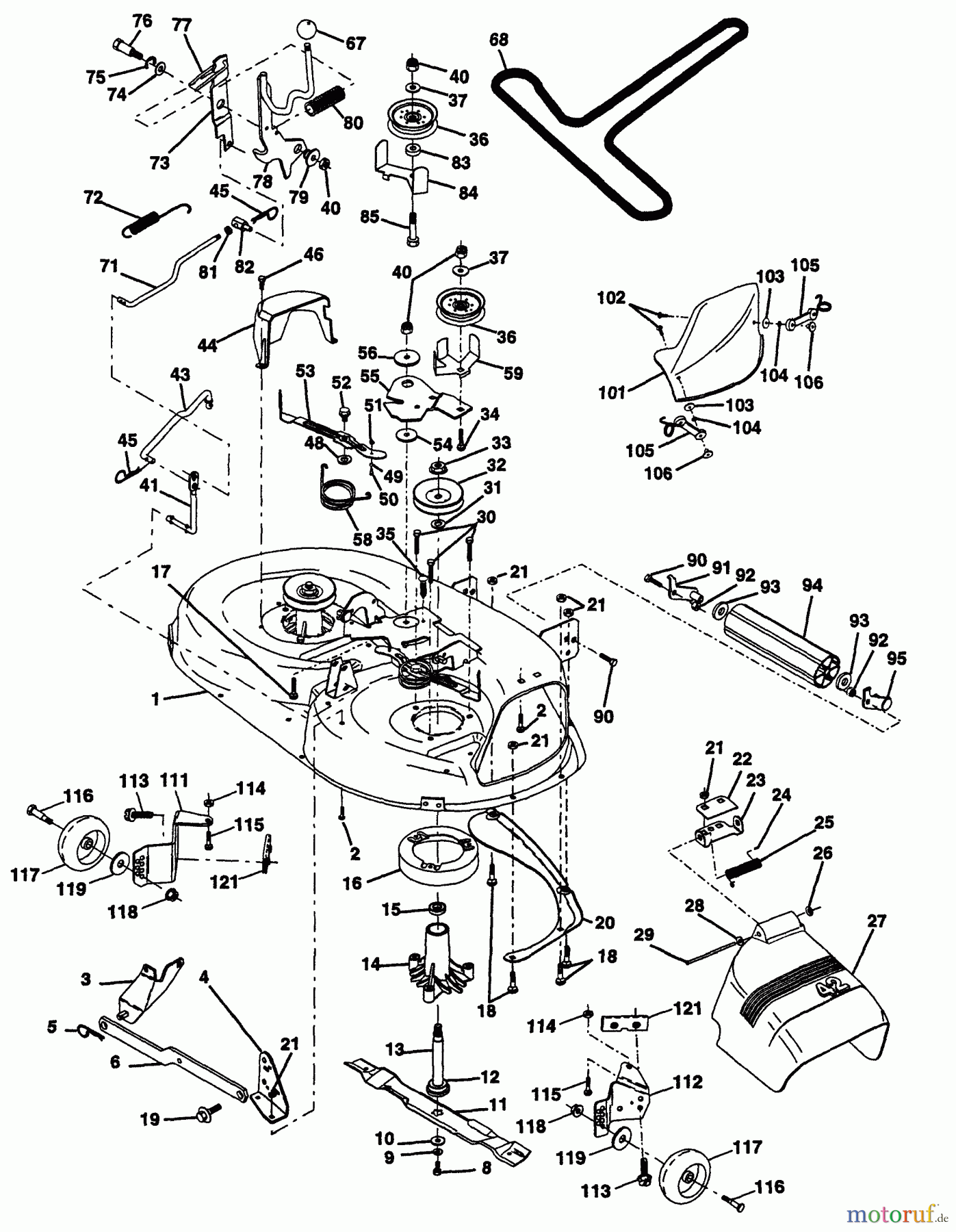 Husqvarna Rasen und Garten Traktoren YT 150 (954840021) (HCYT150A) - Husqvarna Yard Tractor (1996-01 to 1996-03) Mower Deck