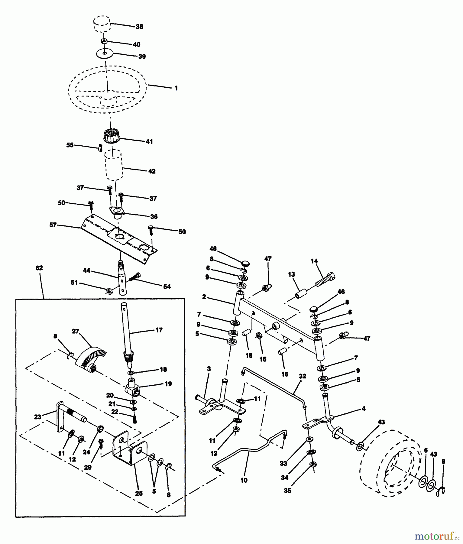 Husqvarna Rasen und Garten Traktoren YT 150 (954840021) (HCYT150A) - Husqvarna Yard Tractor (1996-01 to 1996-03) Steering Assembly