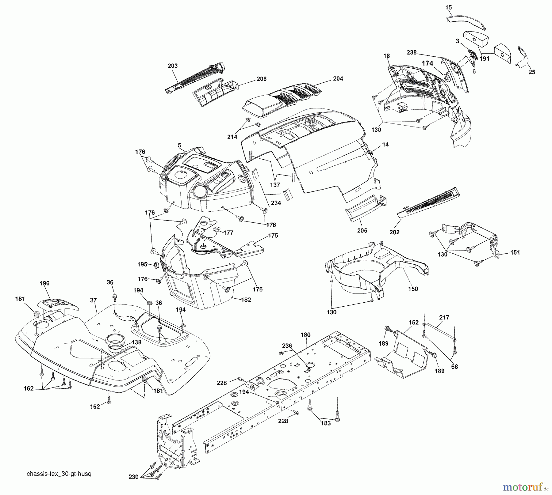 Husqvarna Rasen und Garten Traktoren YT 16542T (96043002402) - Husqvarna Yard Tractor (2007-02 & After) Chassis