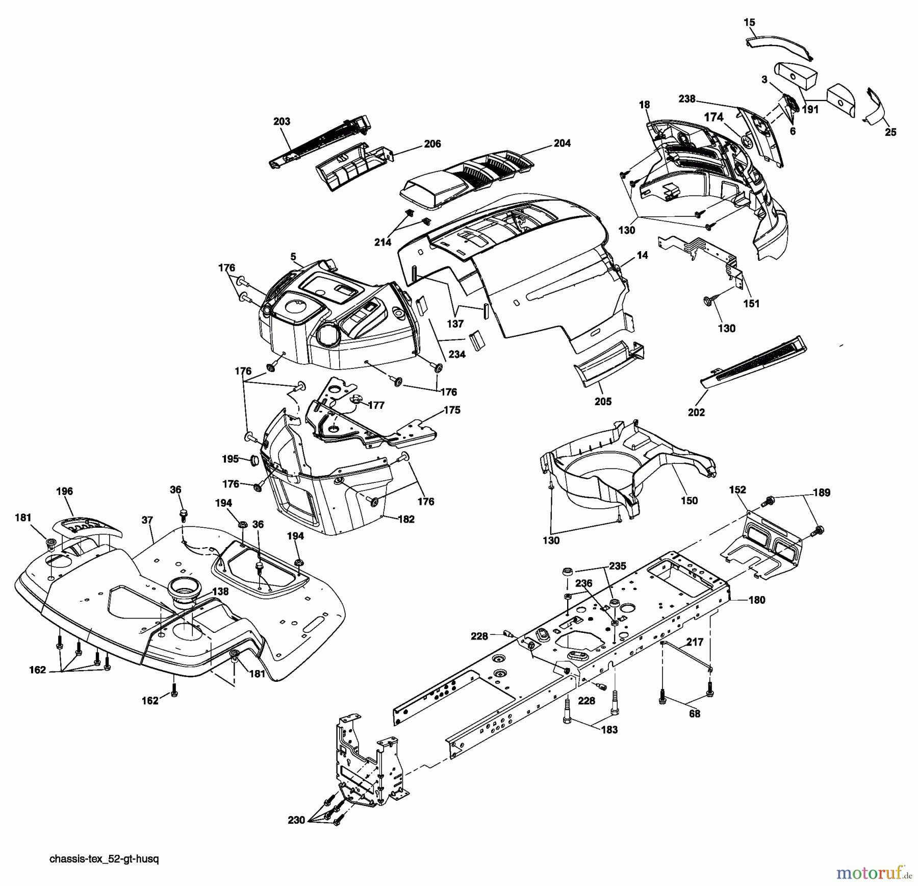 Husqvarna Rasen und Garten Traktoren YT 1942 (96043002501) - Husqvarna Yard Tractor (2008-04 & After) Chassis