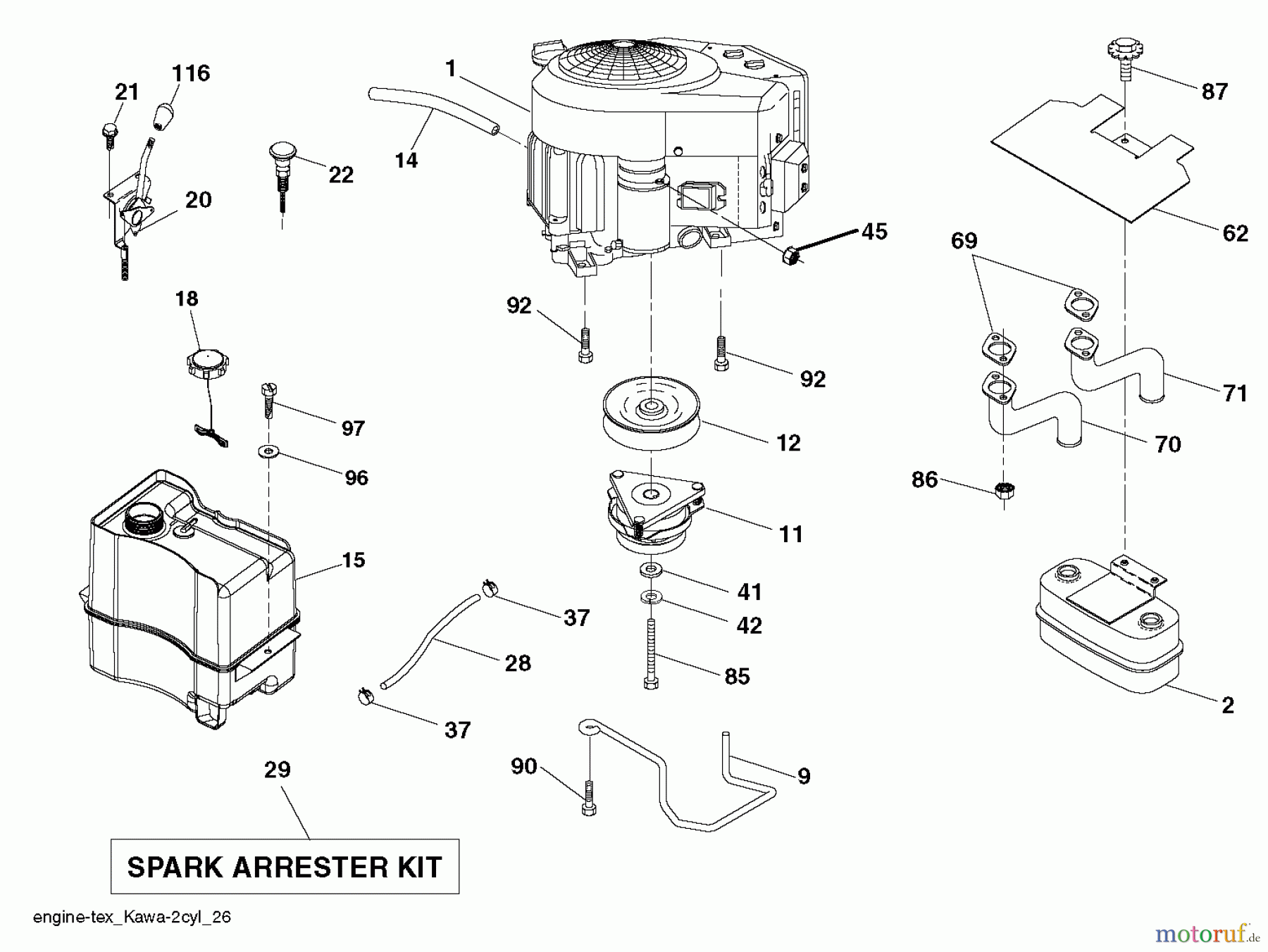 Husqvarna Rasen und Garten Traktoren YT42XLS (96048006400) - Husqvarna Yard Tractor (2013-09) ENGINE