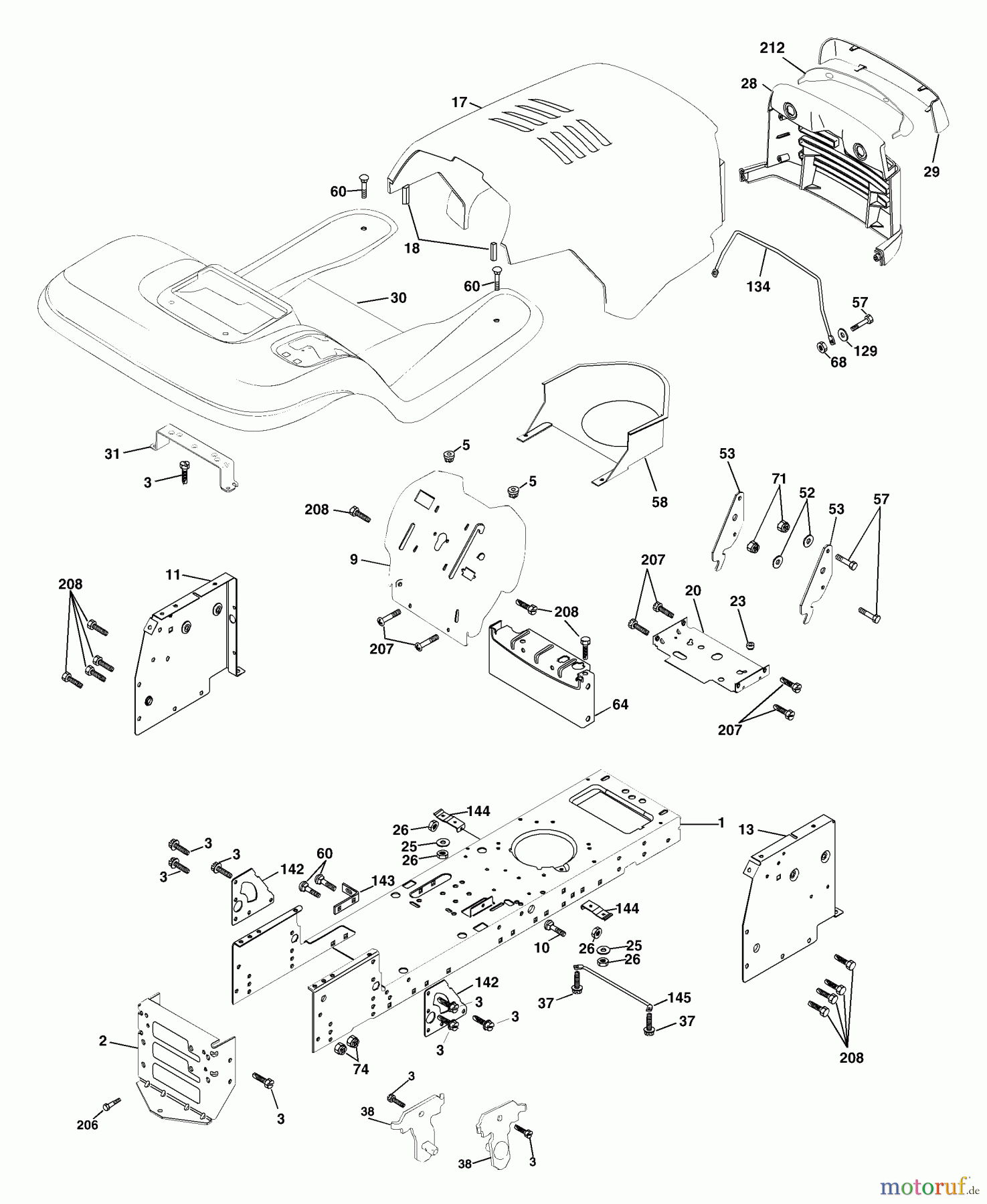 Husqvarna Rasen und Garten Traktoren YTH 130 (954170026) (HEYTH130K) - Husqvarna Yard Tractor (2000-10 to 2001-01) Chassis And Enclosures