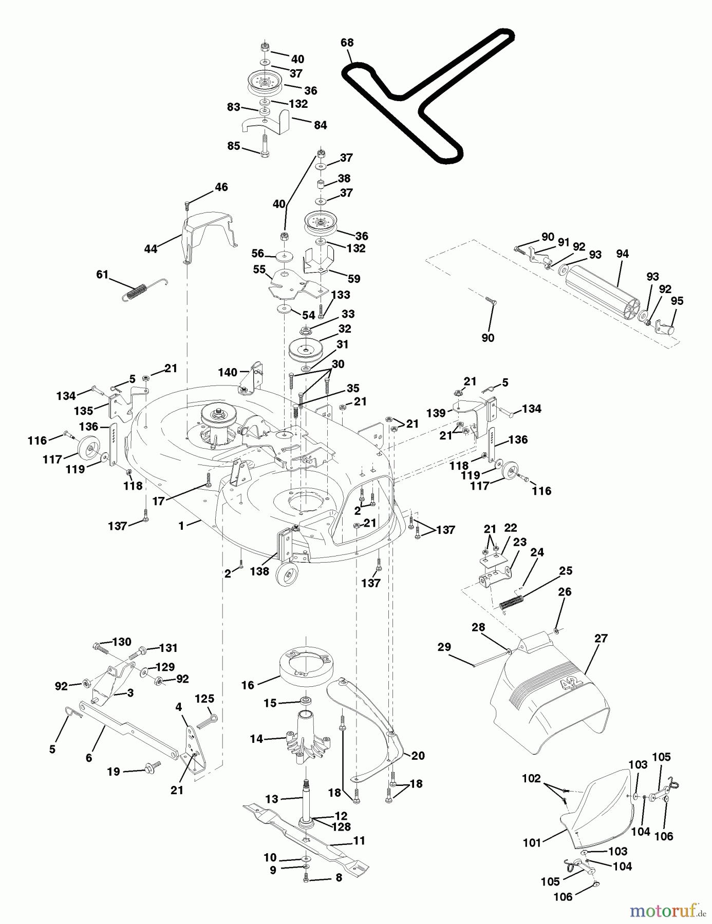 Husqvarna Rasen und Garten Traktoren YTH 150 (954140007E) - Husqvarna Yard Tractor (1998-02 & After) Mower Deck