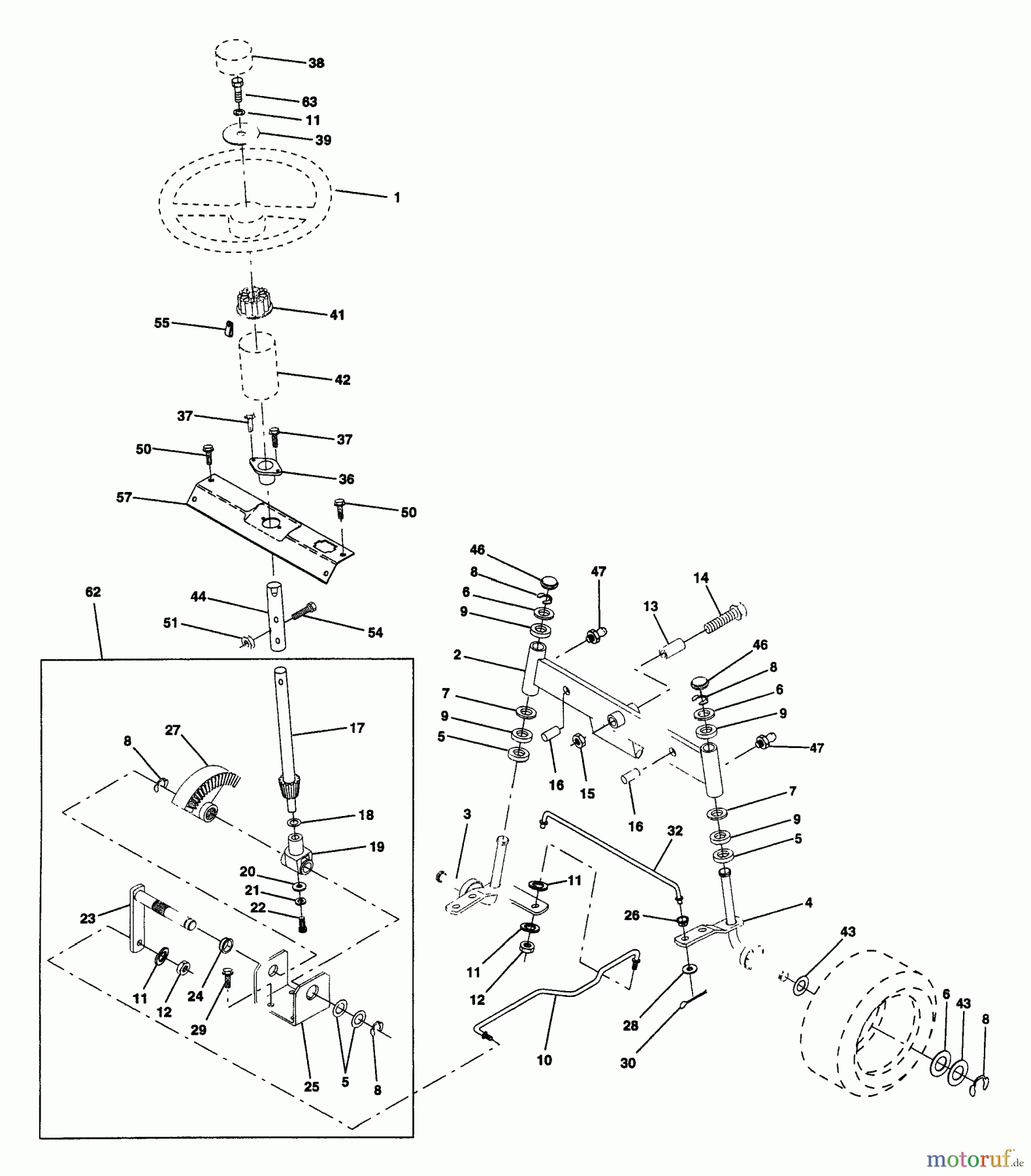 Husqvarna Rasen und Garten Traktoren YTH 150 (954880011) (HCYTH150B) - Husqvarna Yard Tractor (1996-01 & After) Steering Assembly