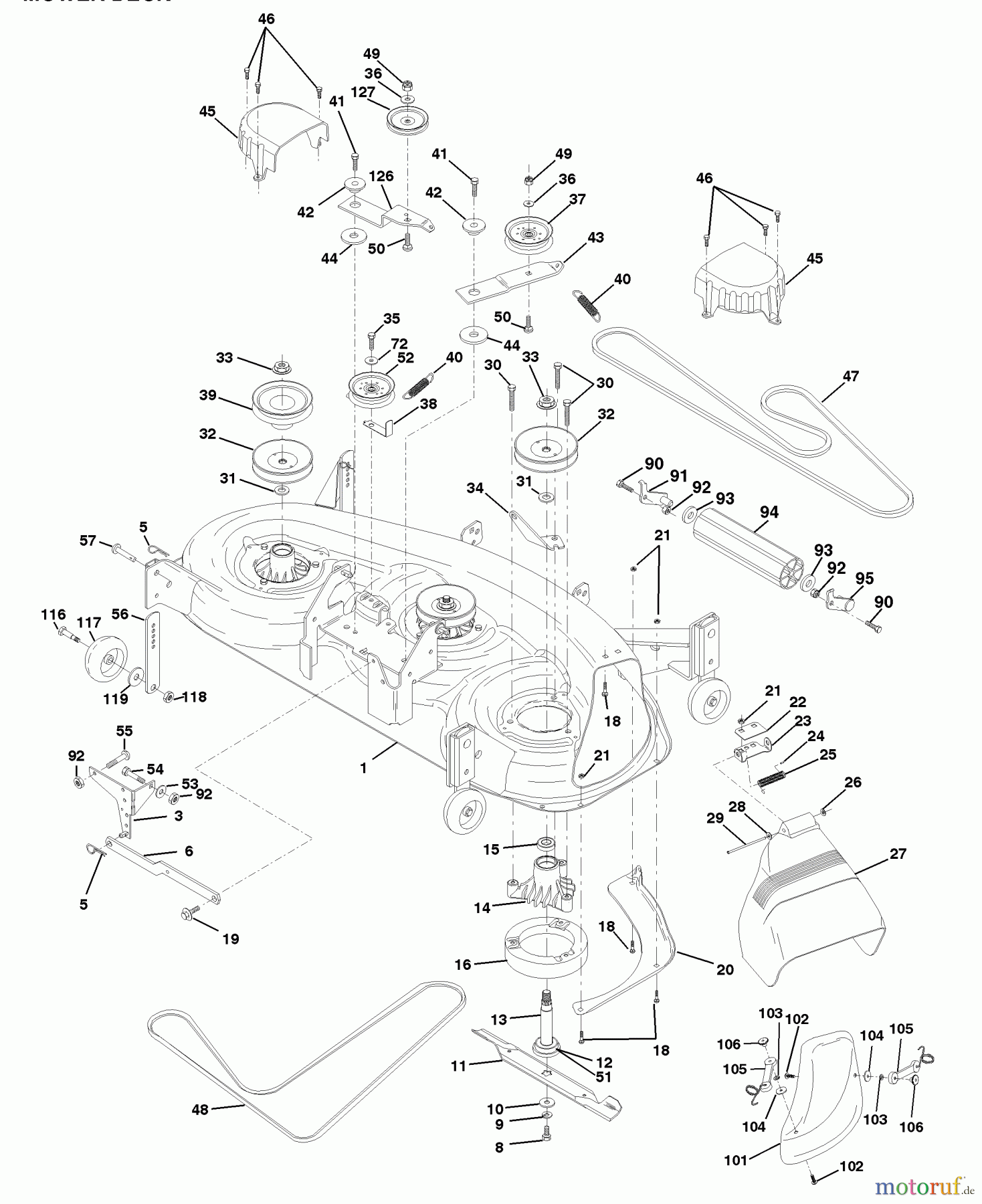 Husqvarna Rasen und Garten Traktoren YTH 180 (954140010E) - Husqvarna Yard Tractor (1998-02 to 1998-05) Mower Deck