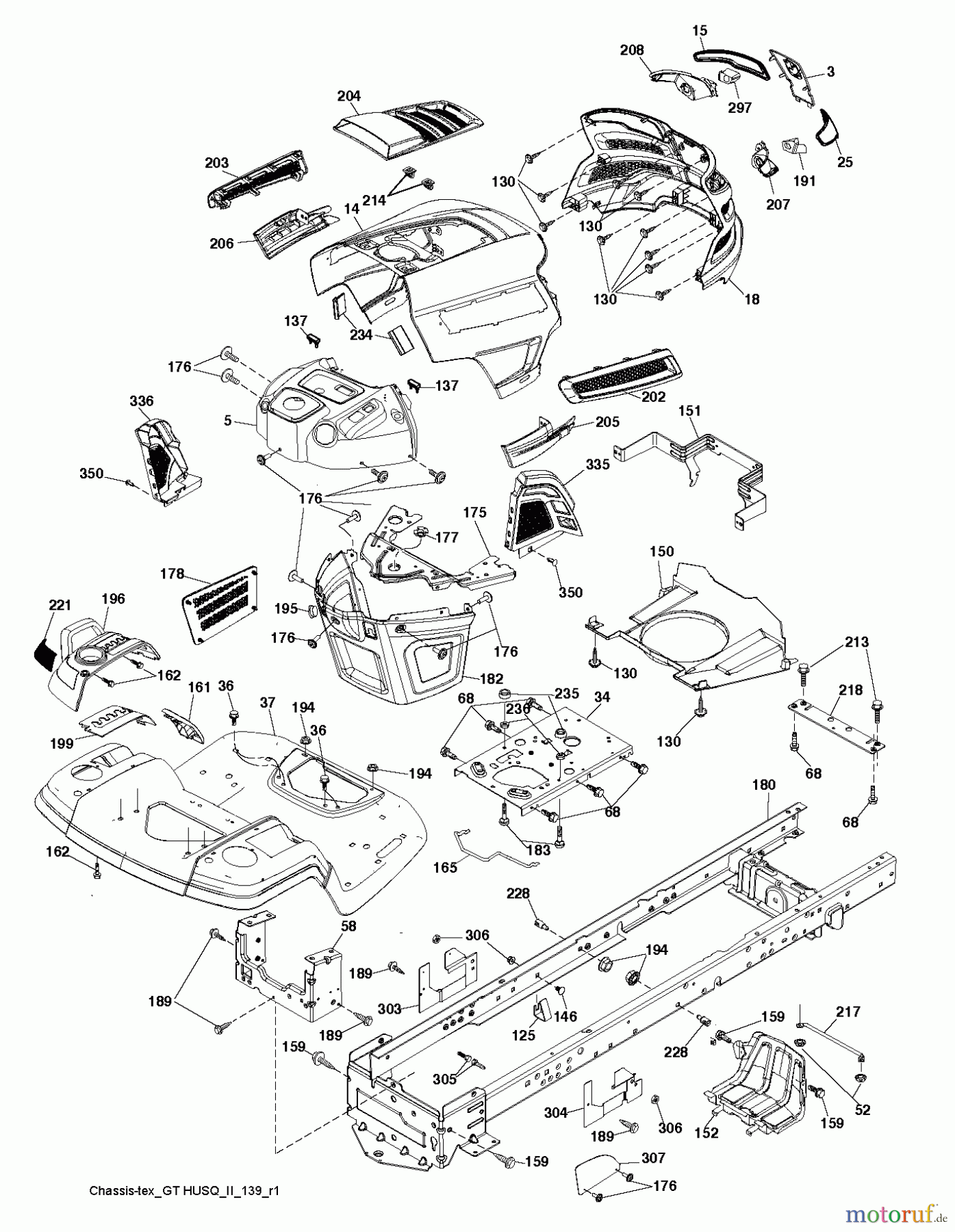 Husqvarna Rasen und Garten Traktoren YTH 184 T (96041033100) - Husqvarna Yard Tractor (2013-06) CHASSIS ENCLOSURES