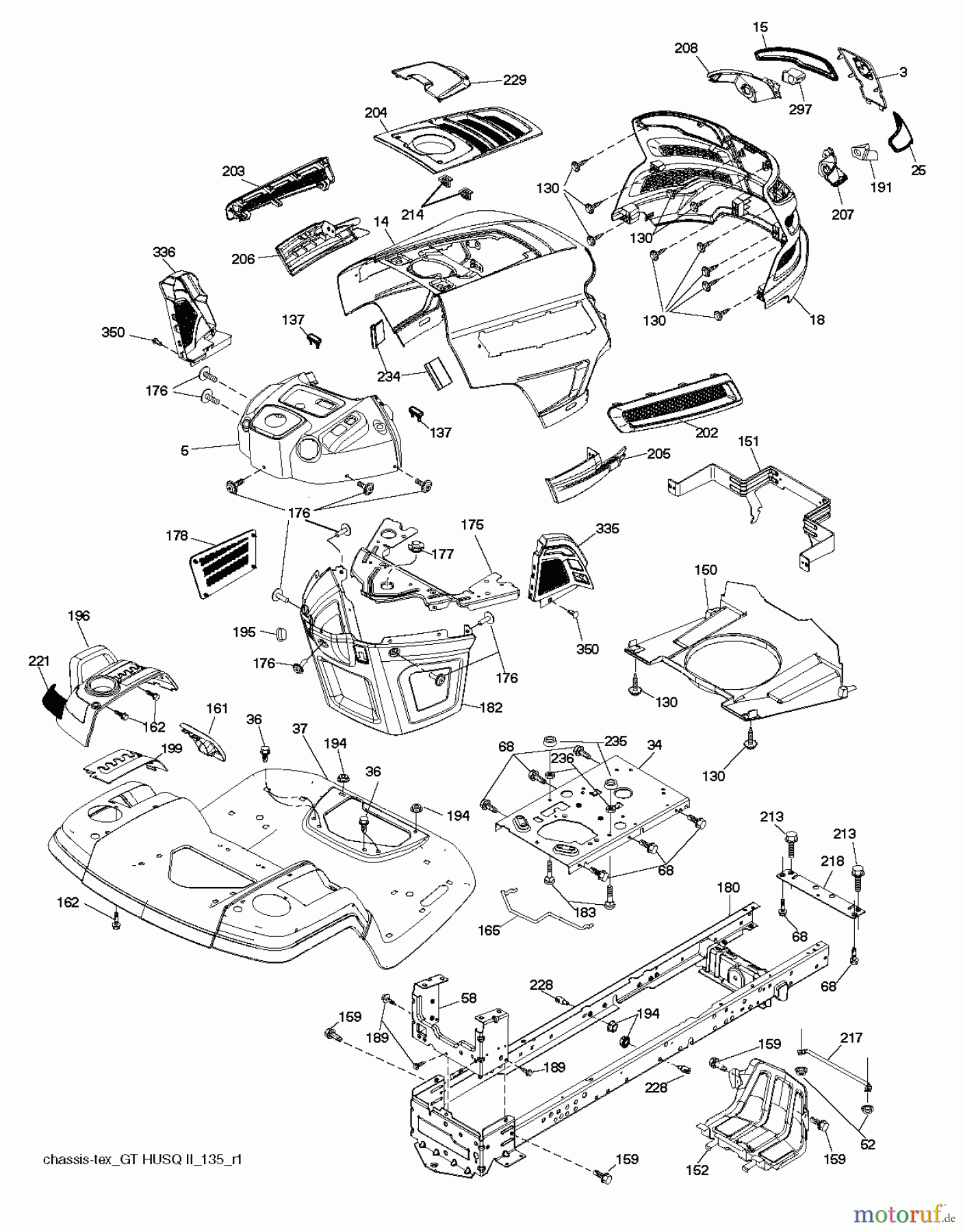 Husqvarna Rasen und Garten Traktoren YTH 184T (96041030600) - Husqvarna Yard Tractor (2012-08 & After) CHASSIS ENCLOSURES