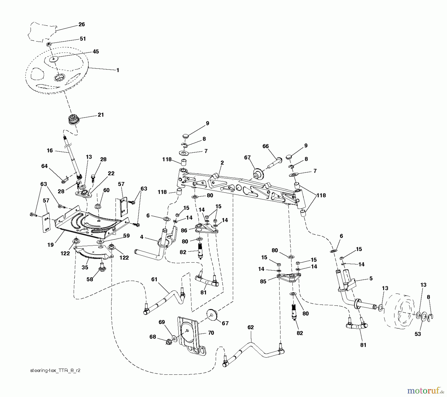 Husqvarna Rasen und Garten Traktoren YTH 184 T (96041033100) - Husqvarna Yard Tractor (2013-06) STEERING
