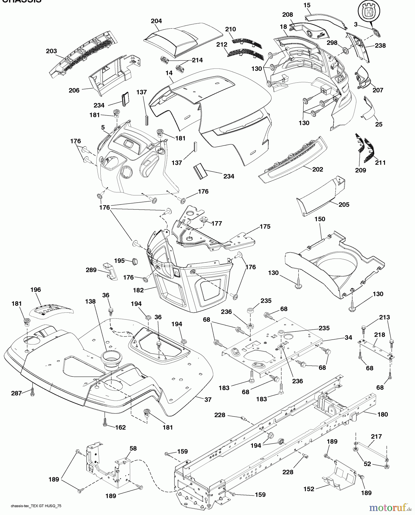 Husqvarna Rasen und Garten Traktoren YTH 2042 (96043009202) - Husqvarna Yard Tractor (2010-04 & After) Chassis
