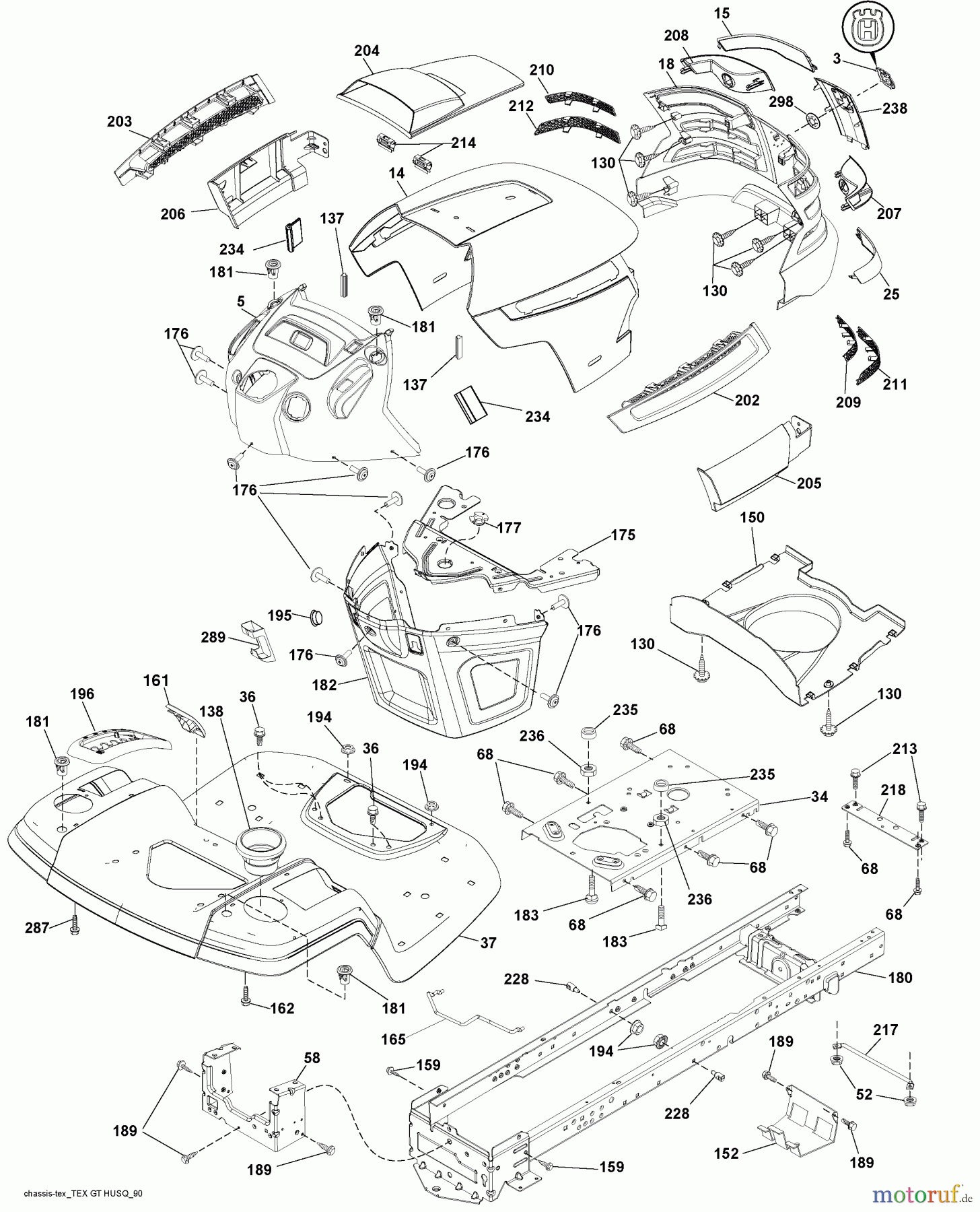Husqvarna Rasen und Garten Traktoren YTH 2042 (96043010602) - Husqvarna Yard Tractor (2010-03 & After) Chassis