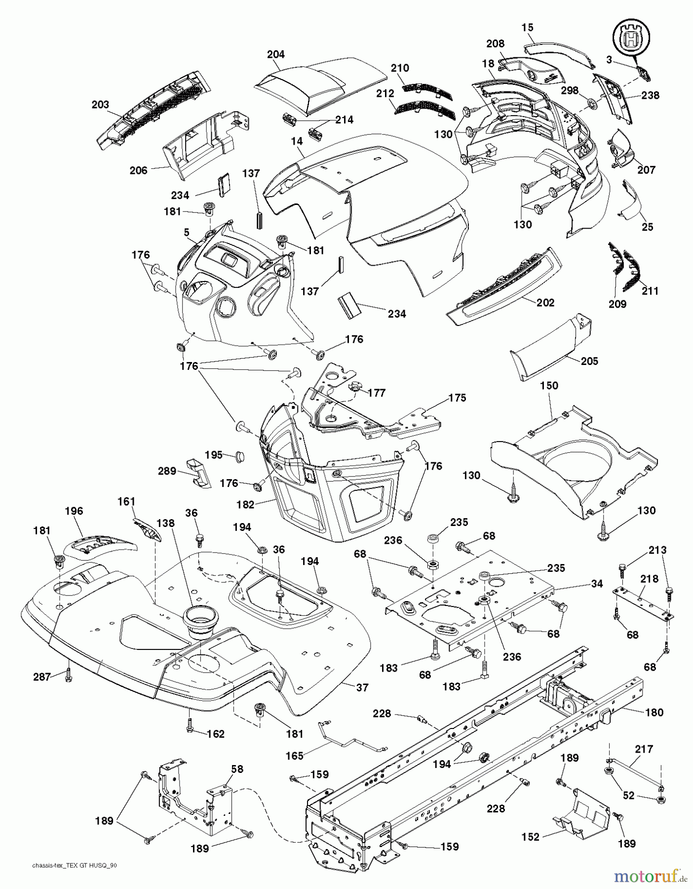 Husqvarna Rasen und Garten Traktoren YTH 2042 (96043010602) - Husqvarna Yard Tractor (2012-02 & After) CHASSIS ENCLOSURES