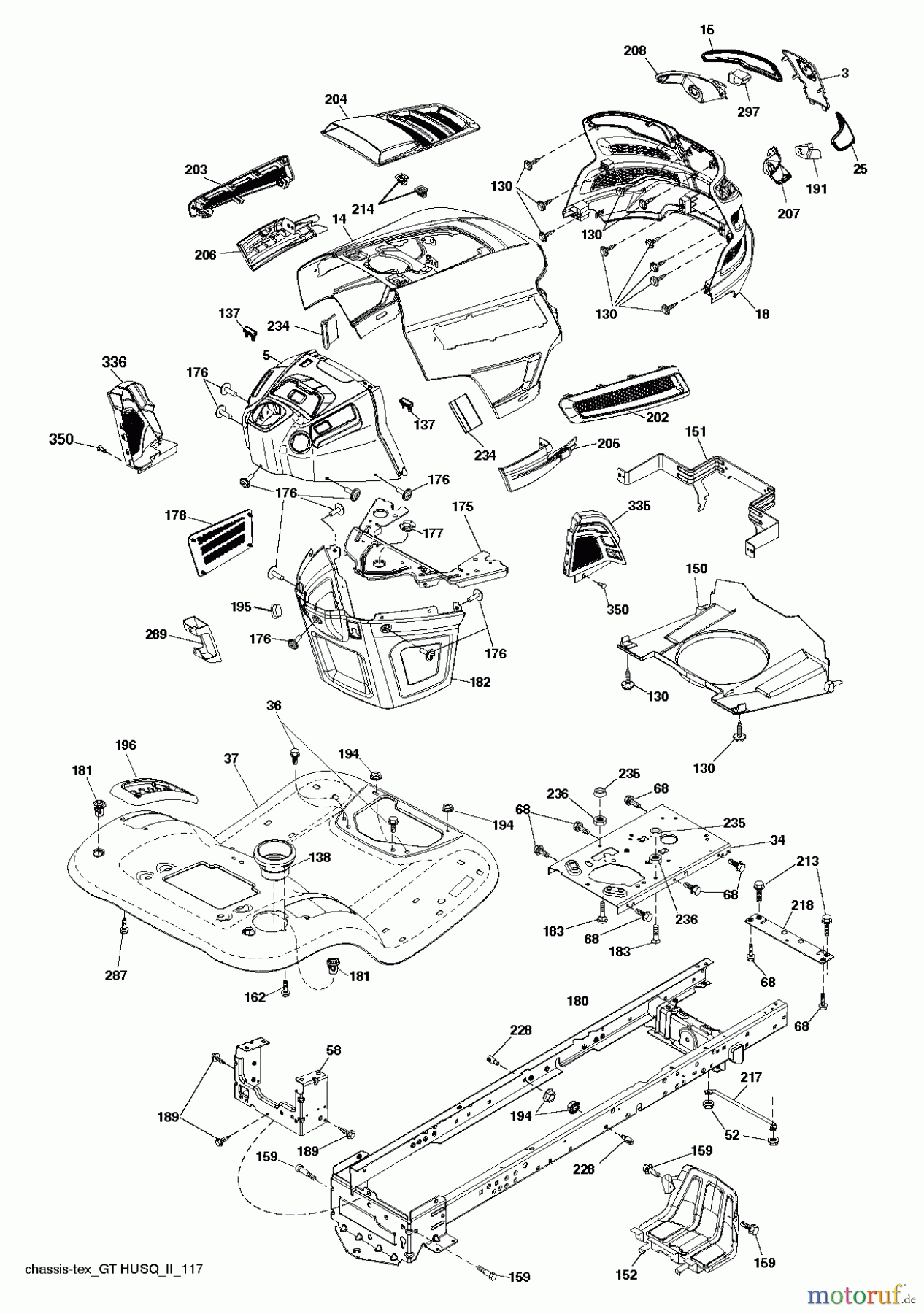 Husqvarna Rasen und Garten Traktoren YTH 2042 (96043012105) - Husqvarna Yard Tractor (2013-01 & After) CHASSIS ENCLOSURES