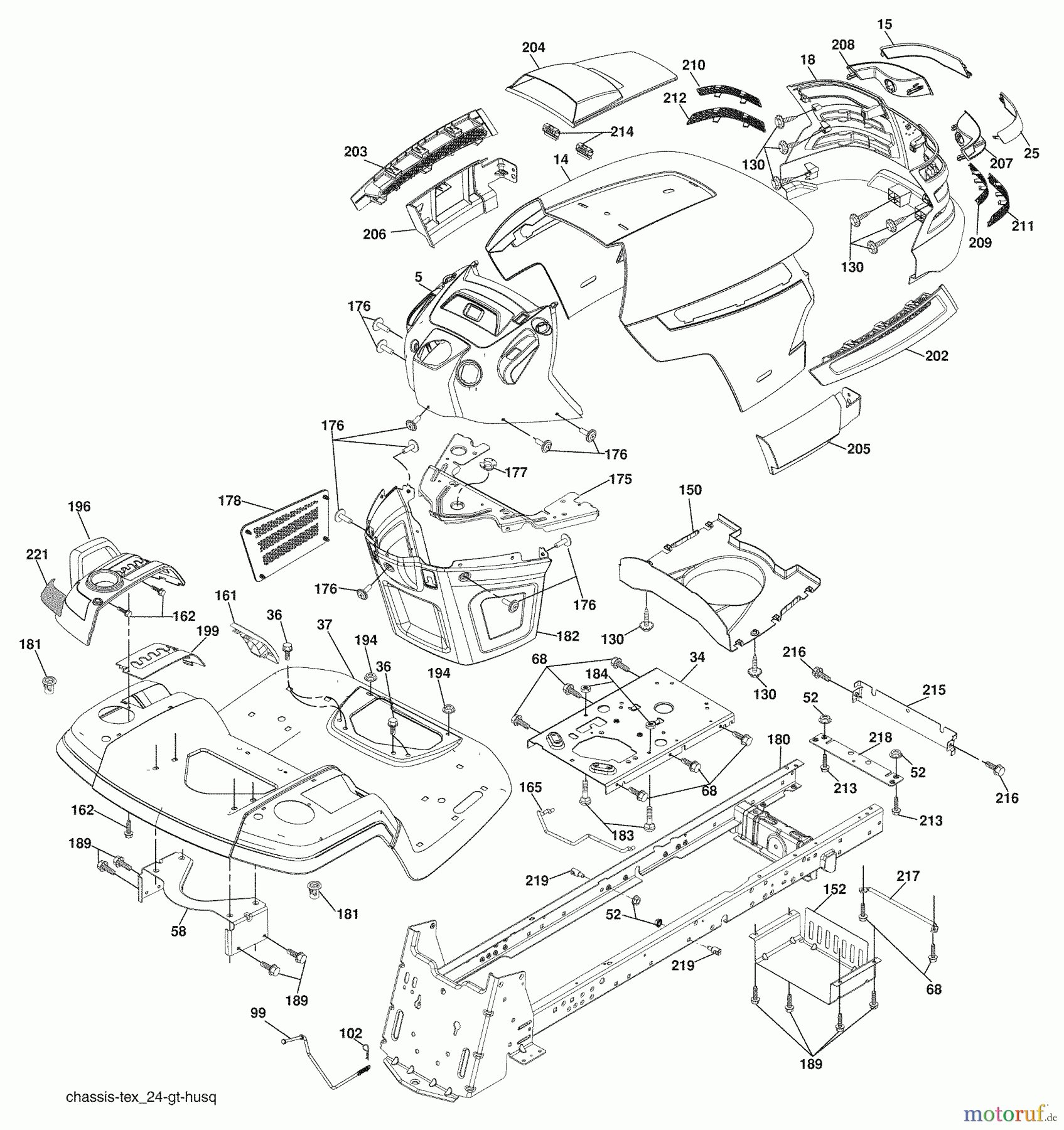 Husqvarna Rasen und Garten Traktoren YTH 20F42T (96043000502) - Husqvarna Yard Tractor (2006-09 & After) Chassis