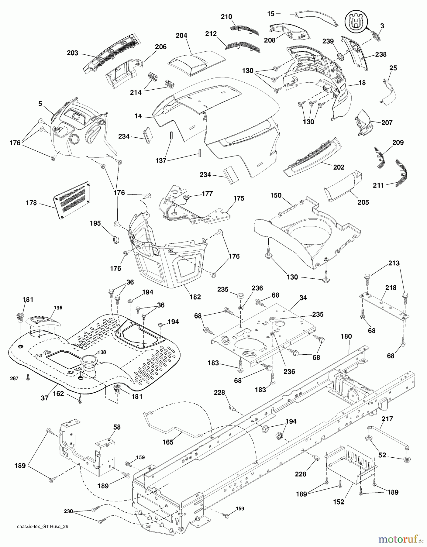 Husqvarna Rasen und Garten Traktoren YTH 20K46 (96043003301) - Husqvarna Yard Tractor (2008-01 & After) Chassis