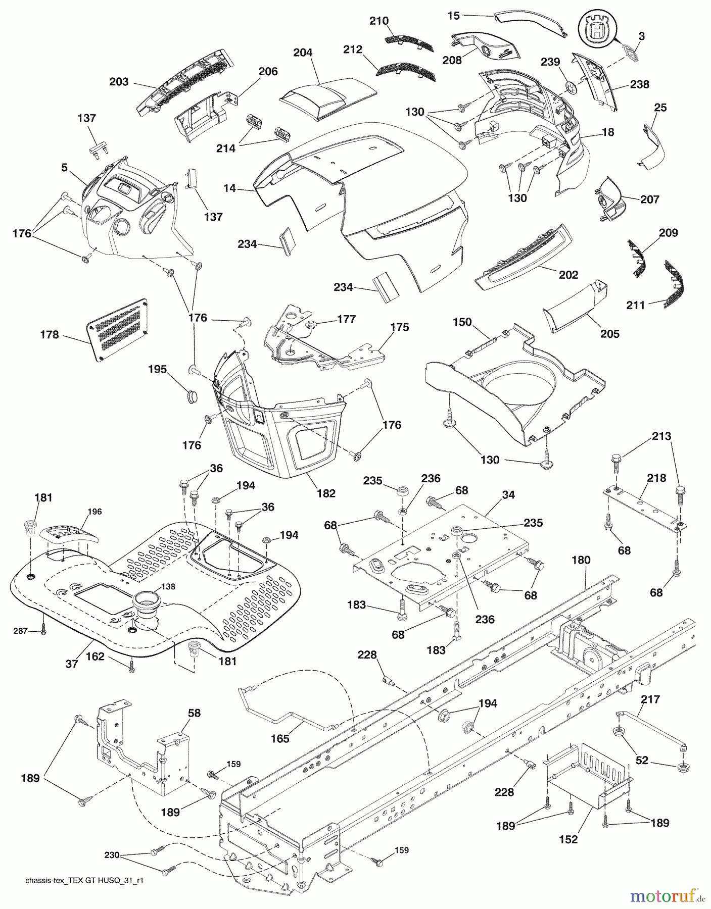 Husqvarna Rasen und Garten Traktoren YTH 20K46 (96043003301) - Husqvarna Yard Tractor (2008-10 & After) Chassis