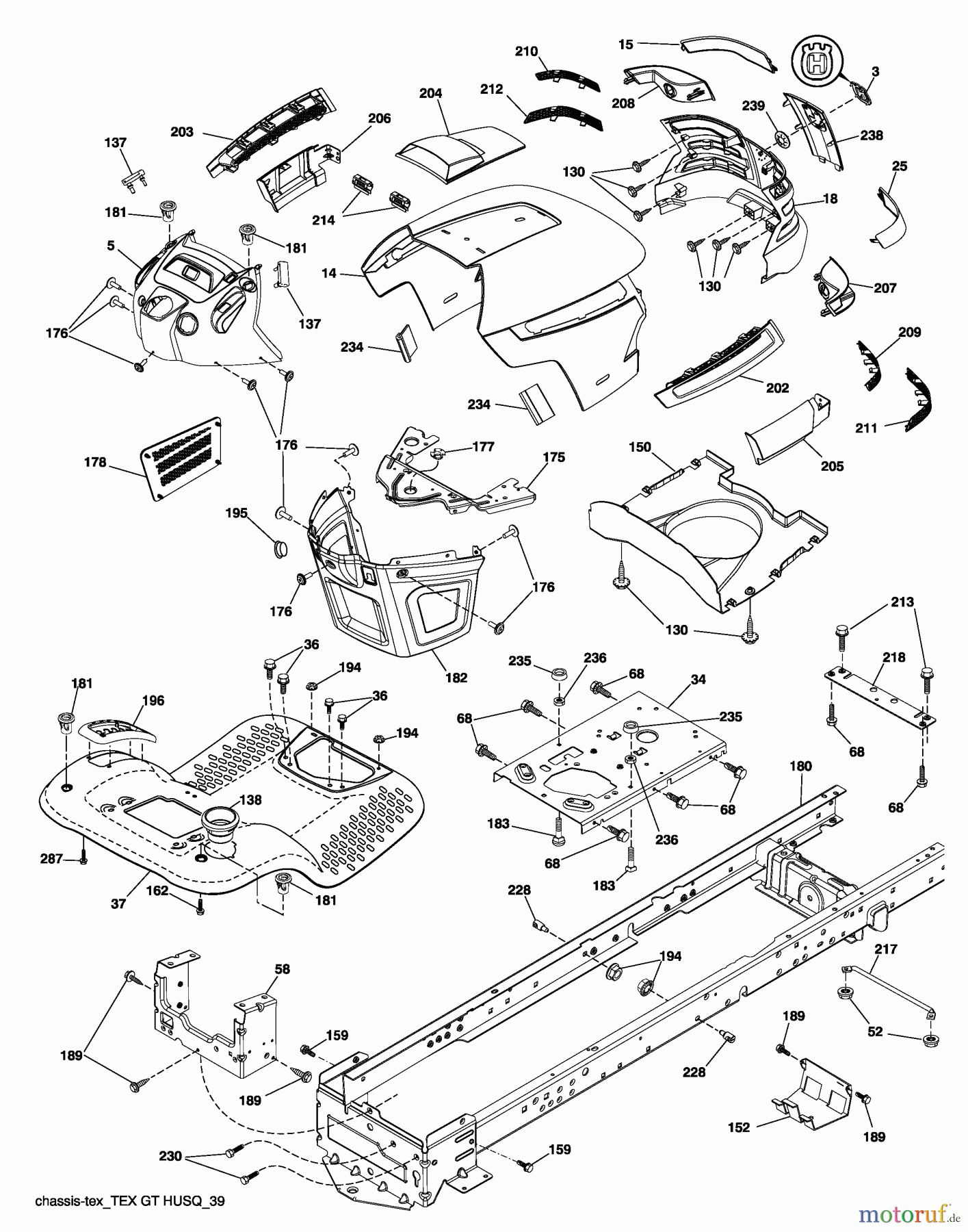 Husqvarna Rasen und Garten Traktoren YTH 20K46 (96043003302) - Husqvarna Yard Tractor (2008-09 & After) Chassis