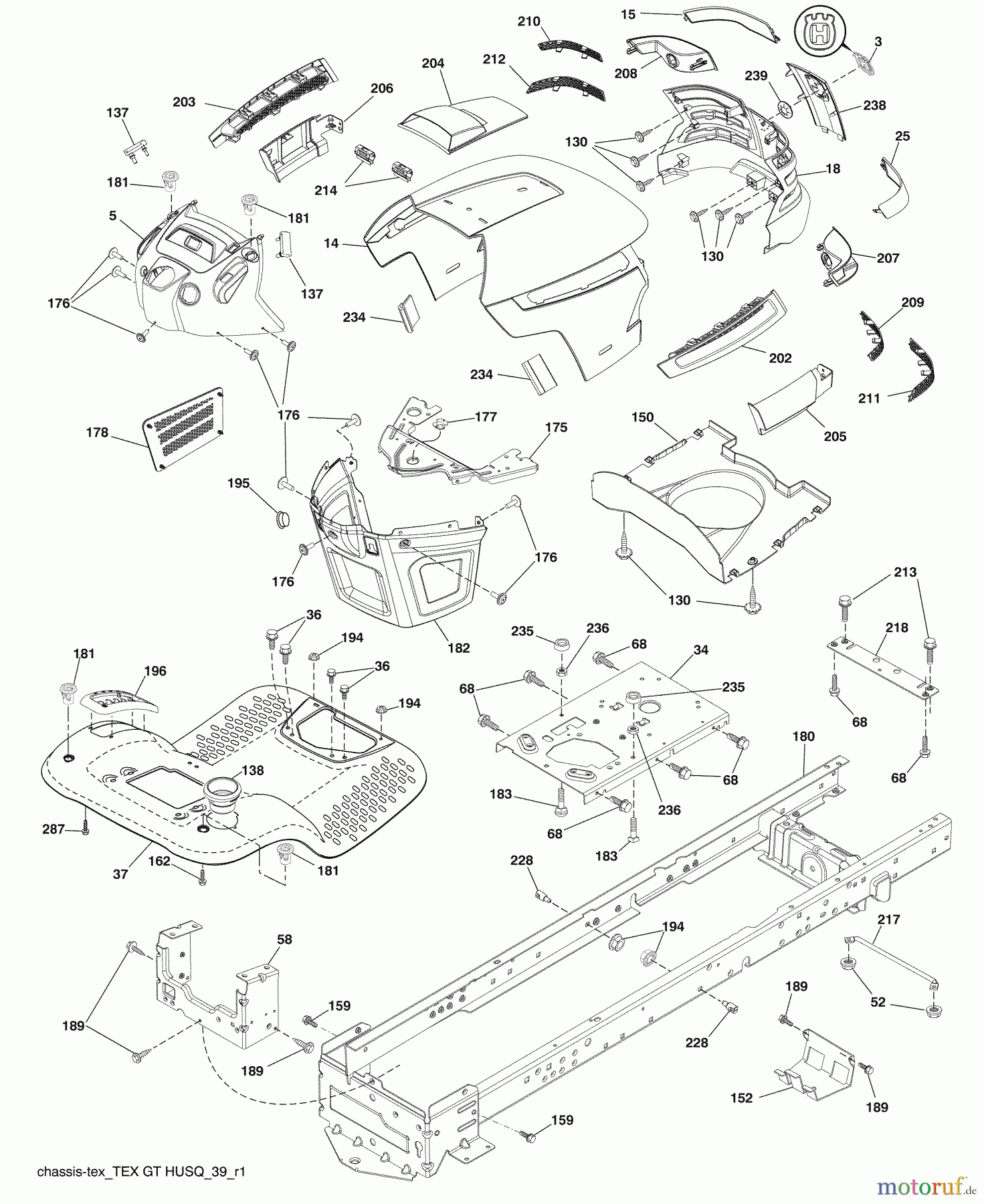 Husqvarna Rasen und Garten Traktoren YTH 20K46 (96043003303) - Husqvarna Yard Tractor (2008-12 & After) Chassis