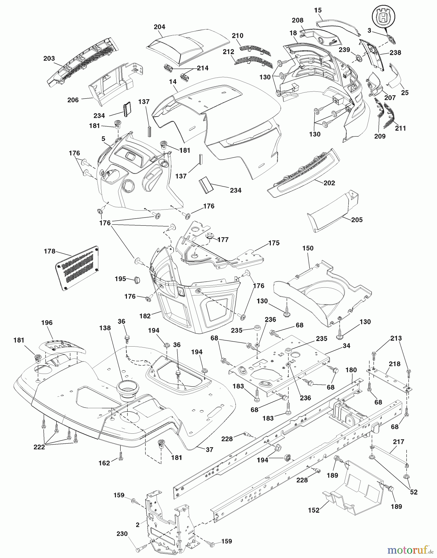 Husqvarna Rasen und Garten Traktoren YTH 20K46 (96045000403) - Husqvarna Yard Tractor (2007-10 & After) Chassis