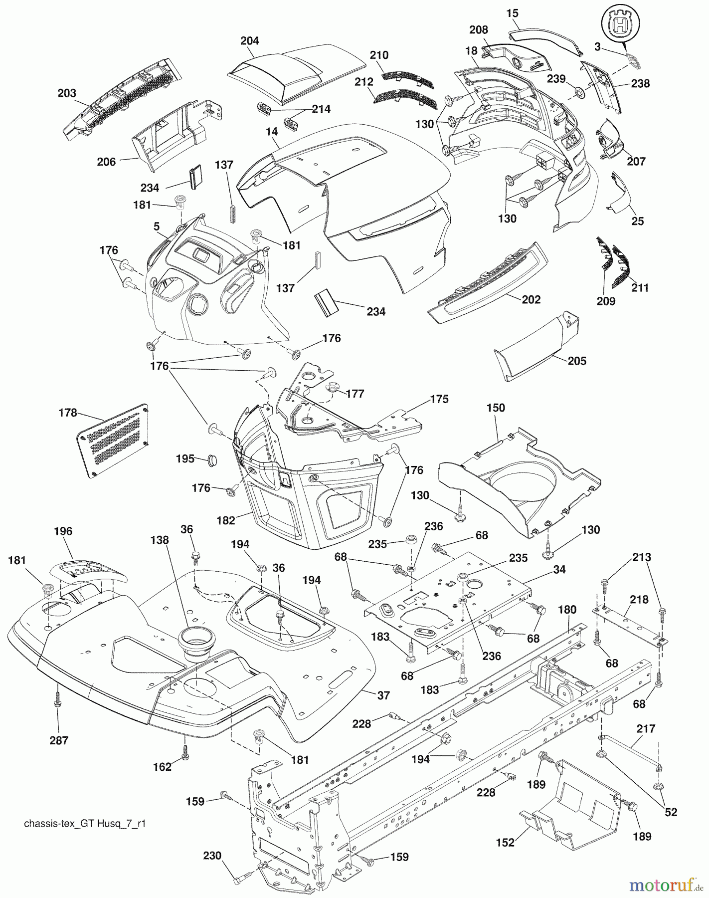 Husqvarna Rasen und Garten Traktoren YTH 20K46 (96045000407) - Husqvarna Yard Tractor (2008-07 & After) Chassis