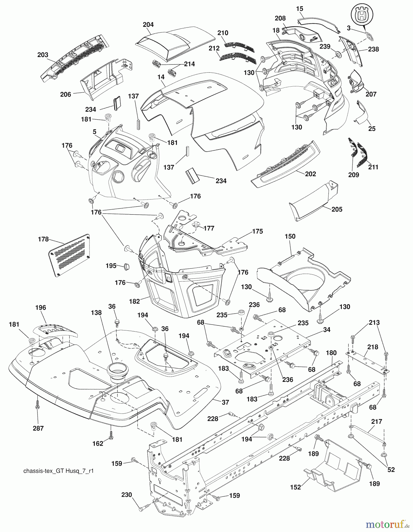 Husqvarna Rasen und Garten Traktoren YTH 20K46 (96045000408) - Husqvarna Yard Tractor (2008-07 & After) Chassis