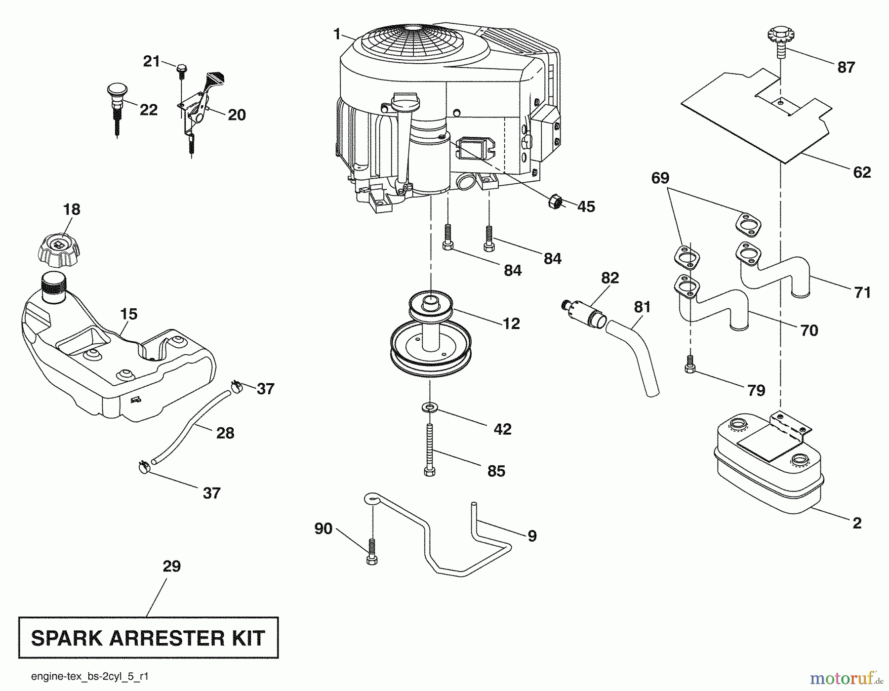 Husqvarna Rasen und Garten Traktoren YTH 2242 (96043007100) - Husqvarna Yard Tractor (2008-12 & After) Engine, Clutch, Fuel Tank