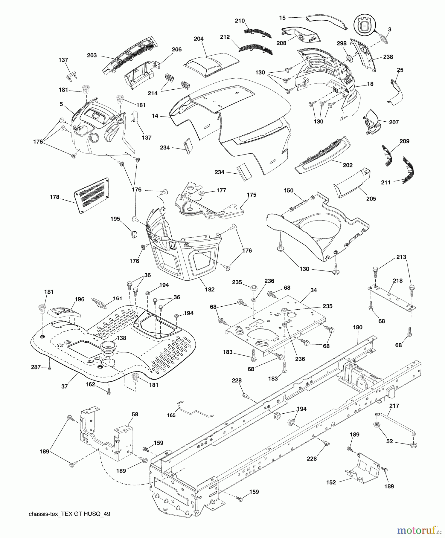 Husqvarna Rasen und Garten Traktoren YTH 2242 (96043007101) - Husqvarna Yard Tractor (2009-04 & After) Chassis