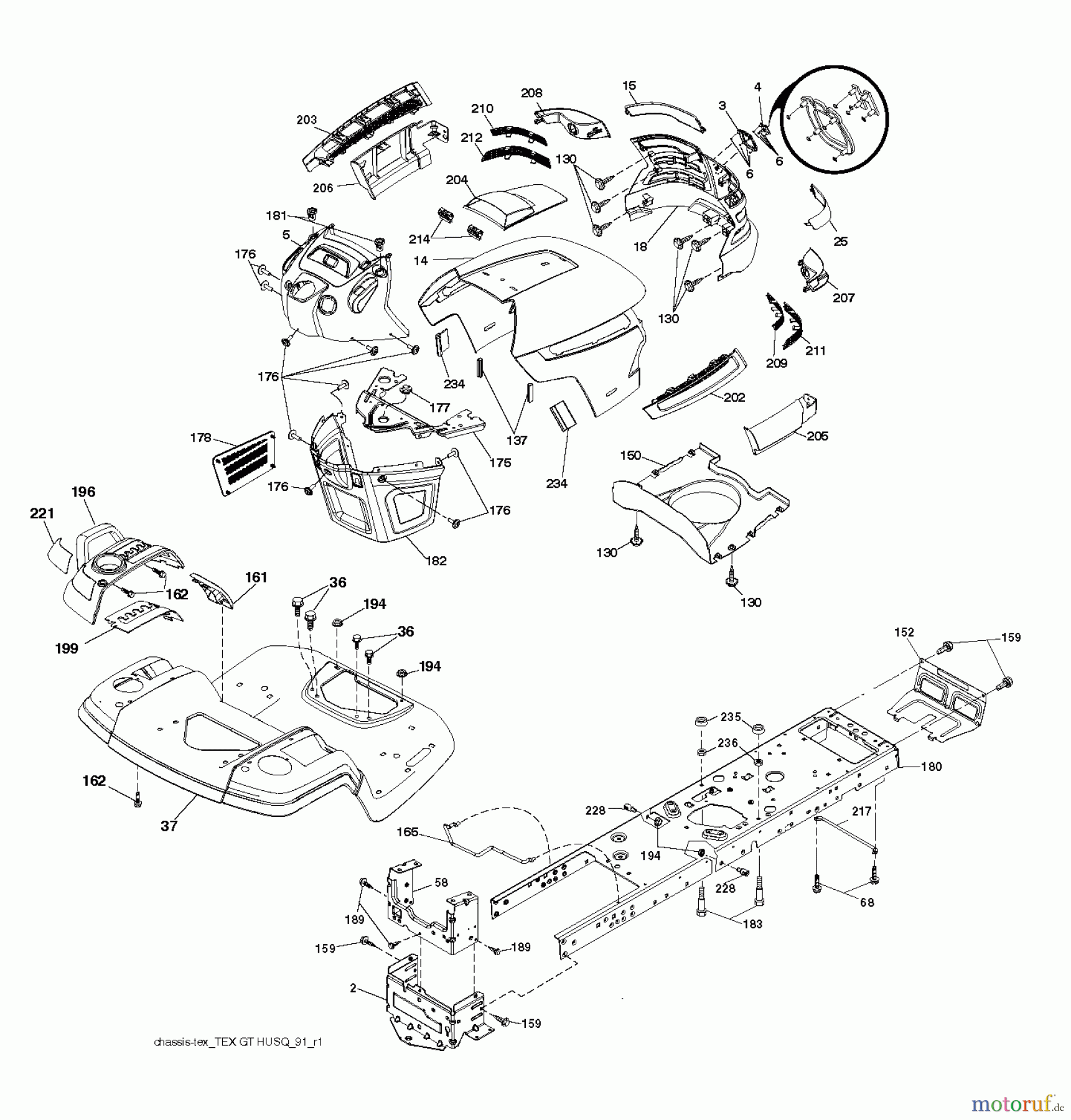 Husqvarna Rasen und Garten Traktoren YTH 2242TDF (96041017304) - Husqvarna Yard Tractor (2011-05 & After) CHASSIS ENCLOSURES