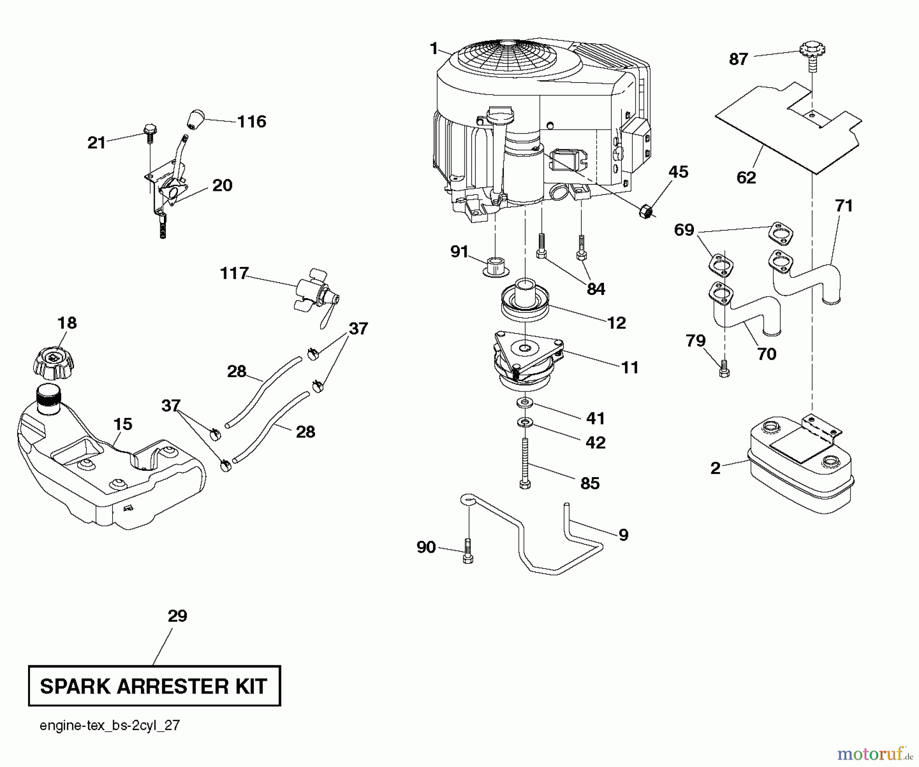 Husqvarna Rasen und Garten Traktoren YTH 2242TDRF (96041023702) - Husqvarna Yard Tractor (2012-11 & After) ENGINE