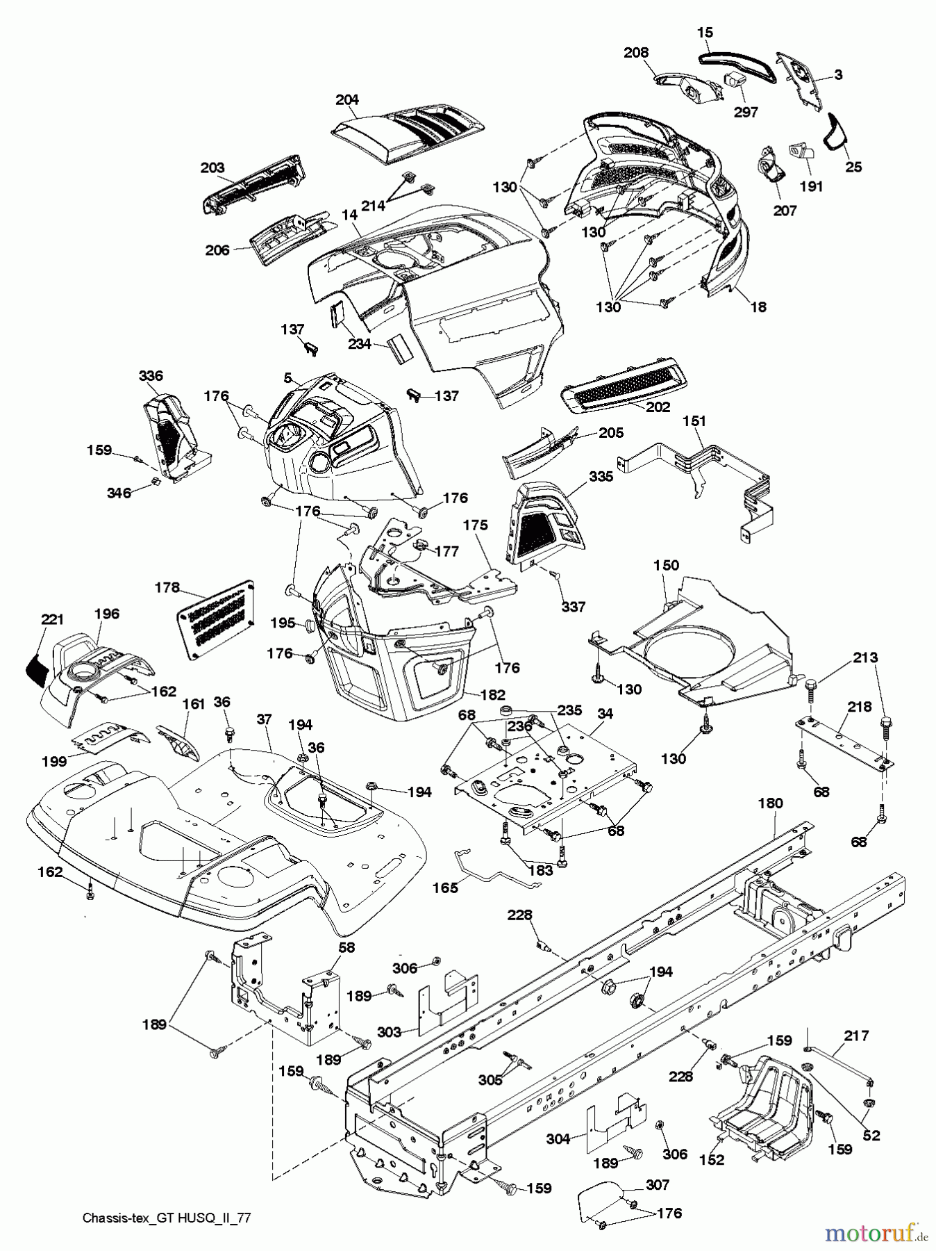 Husqvarna Rasen und Garten Traktoren YTH 224T (96041024900) - Husqvarna Yard Tractor (2011-09 & After) CHASSIS / FRAME