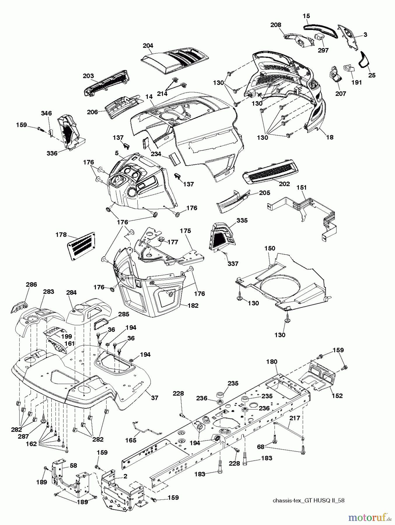 Husqvarna Rasen und Garten Traktoren YTH 22V42LS (96043011302) - Husqvarna Yard Tractor (2011-08 & After) CHASSIS ENCLOSURES