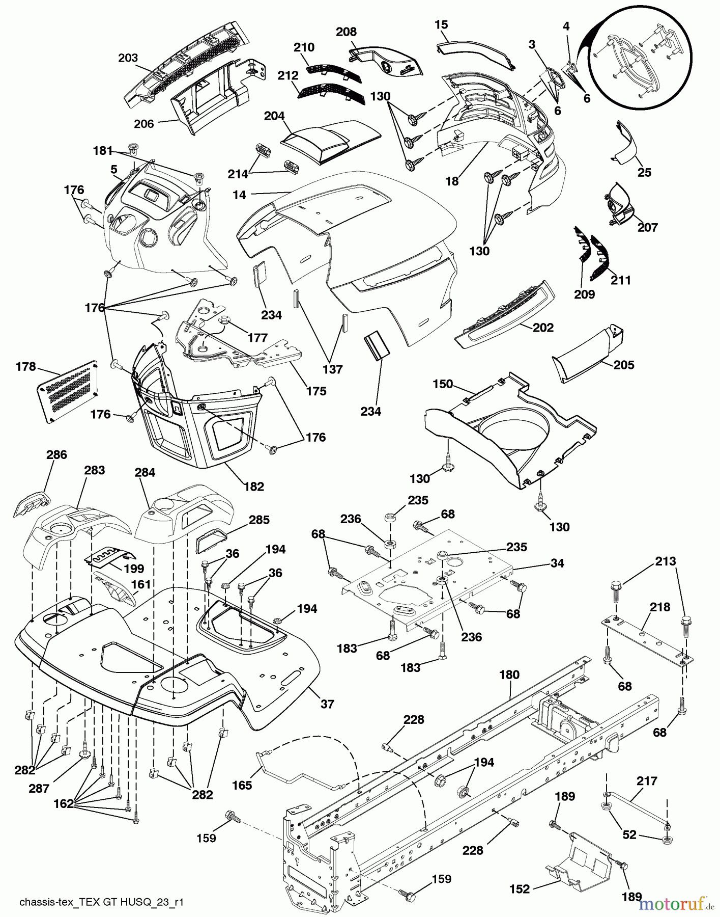 Husqvarna Rasen und Garten Traktoren YTH 22V46XLS (96043010300) - Husqvarna Yard Tractor (2009-12 & After) Chassis