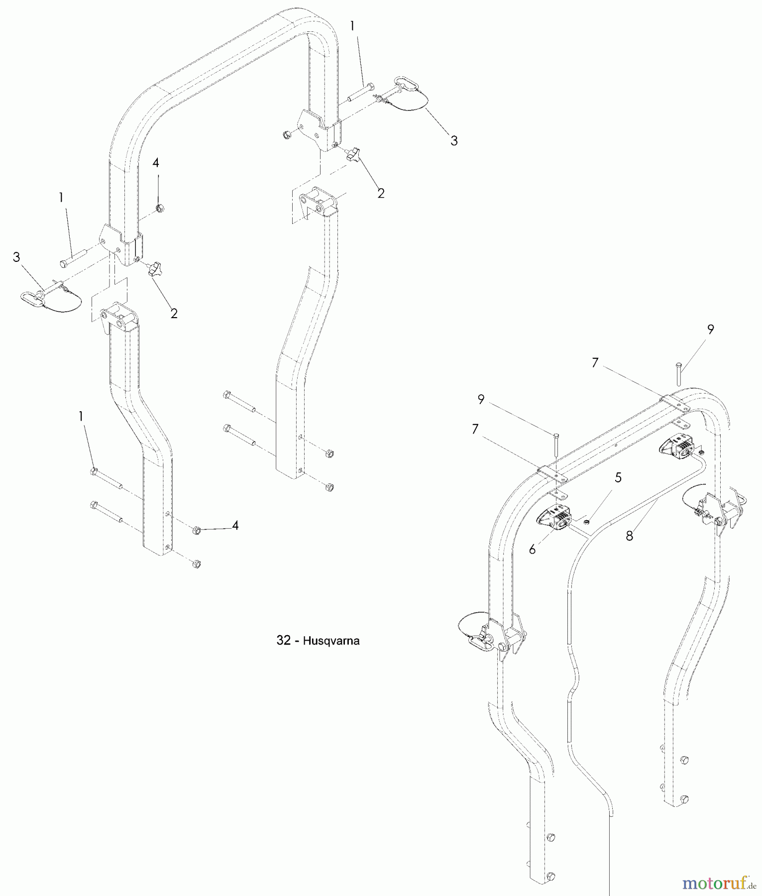 Husqvarna Rasen und Garten Traktoren YTH 2348 (96045000501) - Husqvarna Yard Tractor (2008-02 & After) Protection Frame, Rollover Protection System (ROPS) and Light Kit