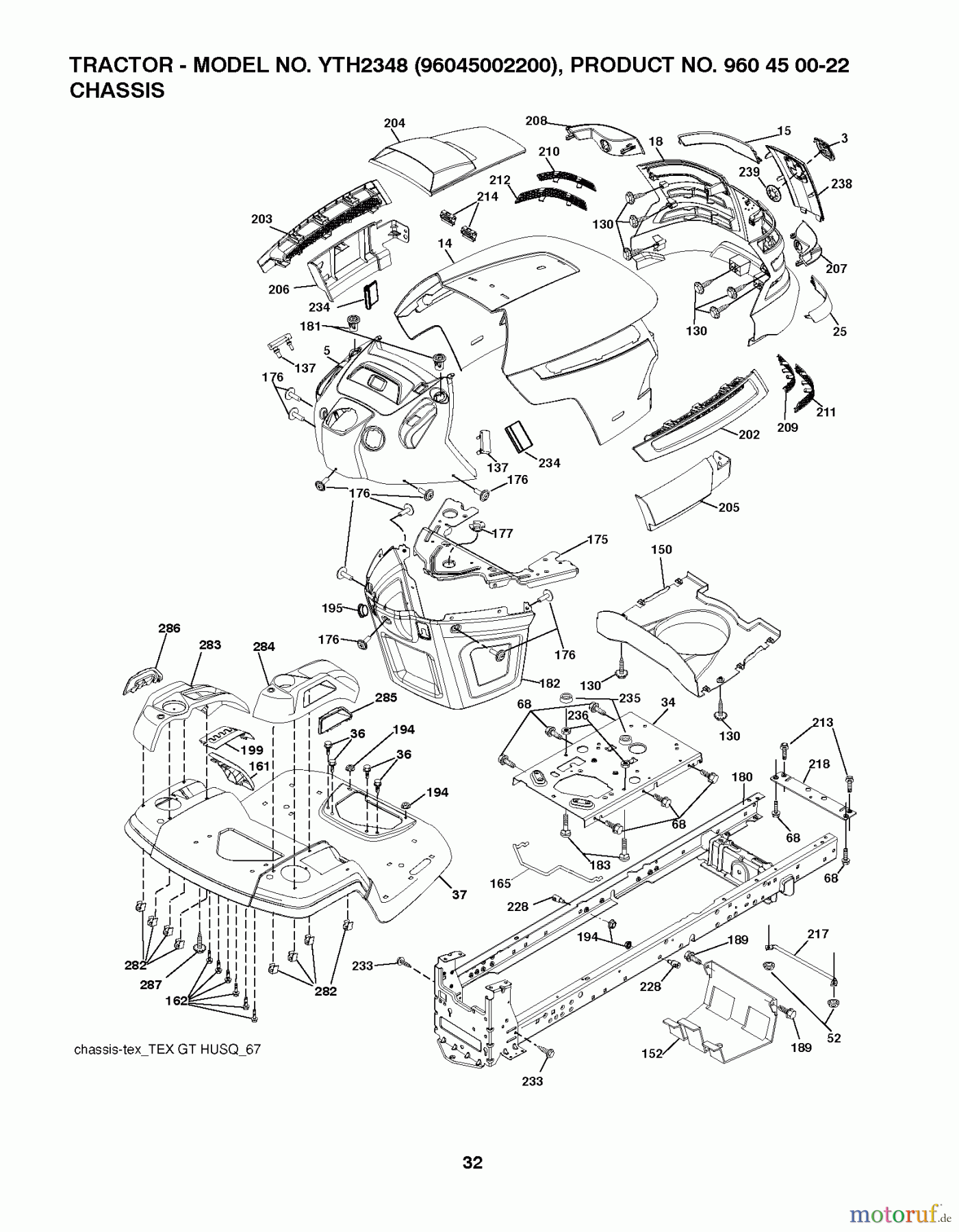 Husqvarna Rasen und Garten Traktoren YTH 2348 (96045002200) - Husqvarna Yard Tractor (2010-02 & After) CHASSIS / FRAME