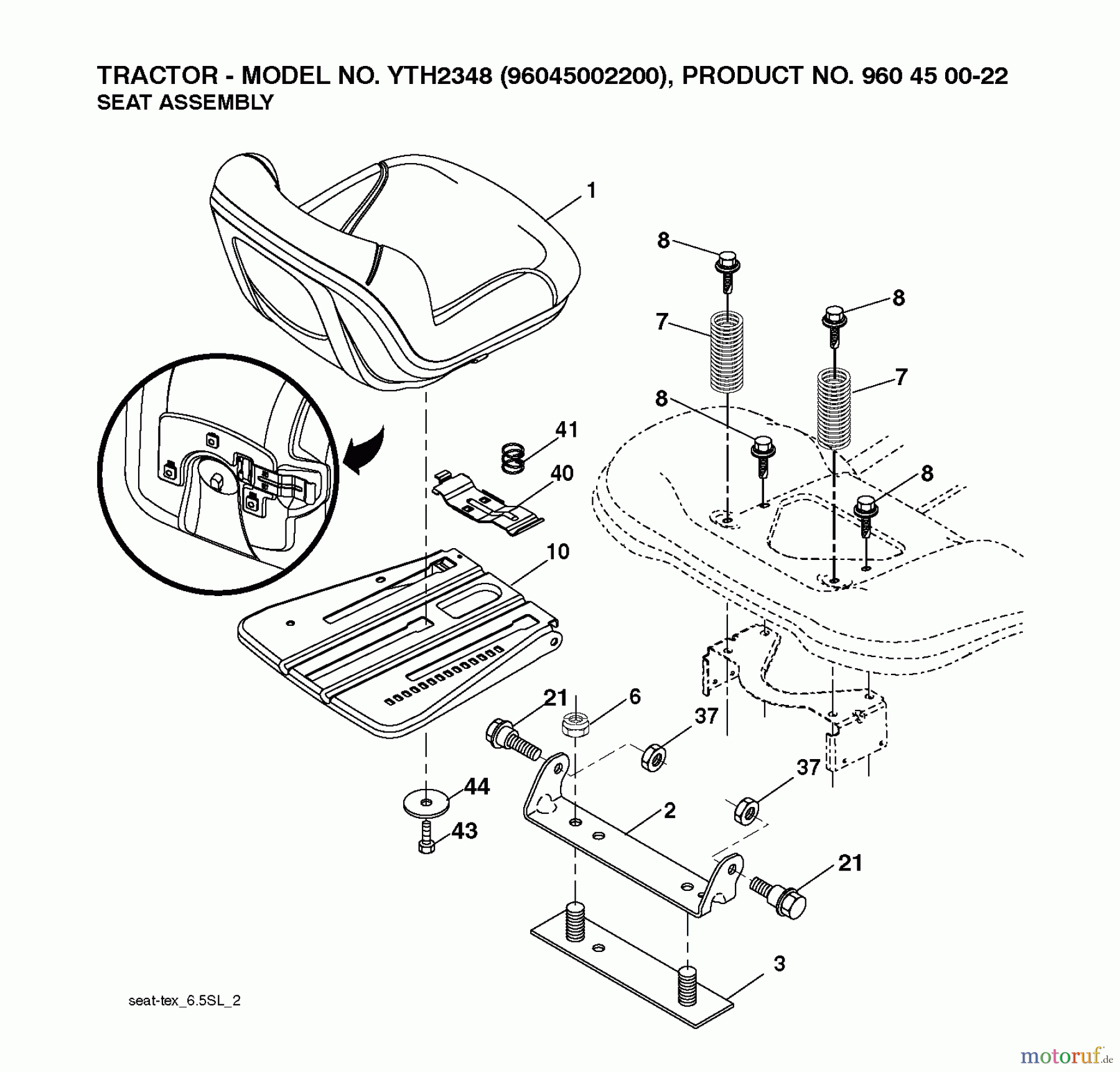Husqvarna Rasen und Garten Traktoren YTH 2348 (96045002200) - Husqvarna Yard Tractor (2010-02 & After) SEAT