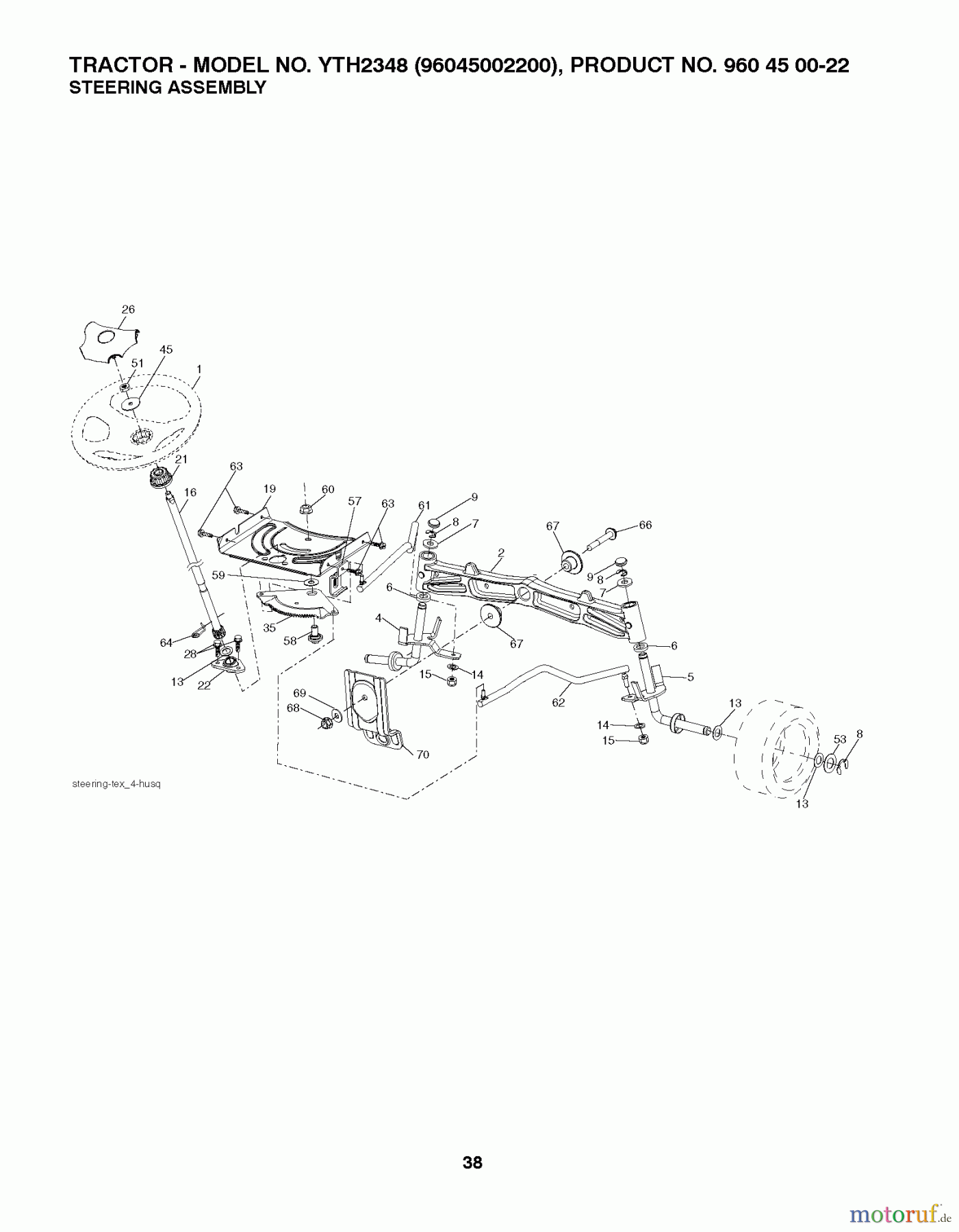 Husqvarna Rasen und Garten Traktoren YTH 2348 (96045002200) - Husqvarna Yard Tractor (2010-02 & After) STEERING