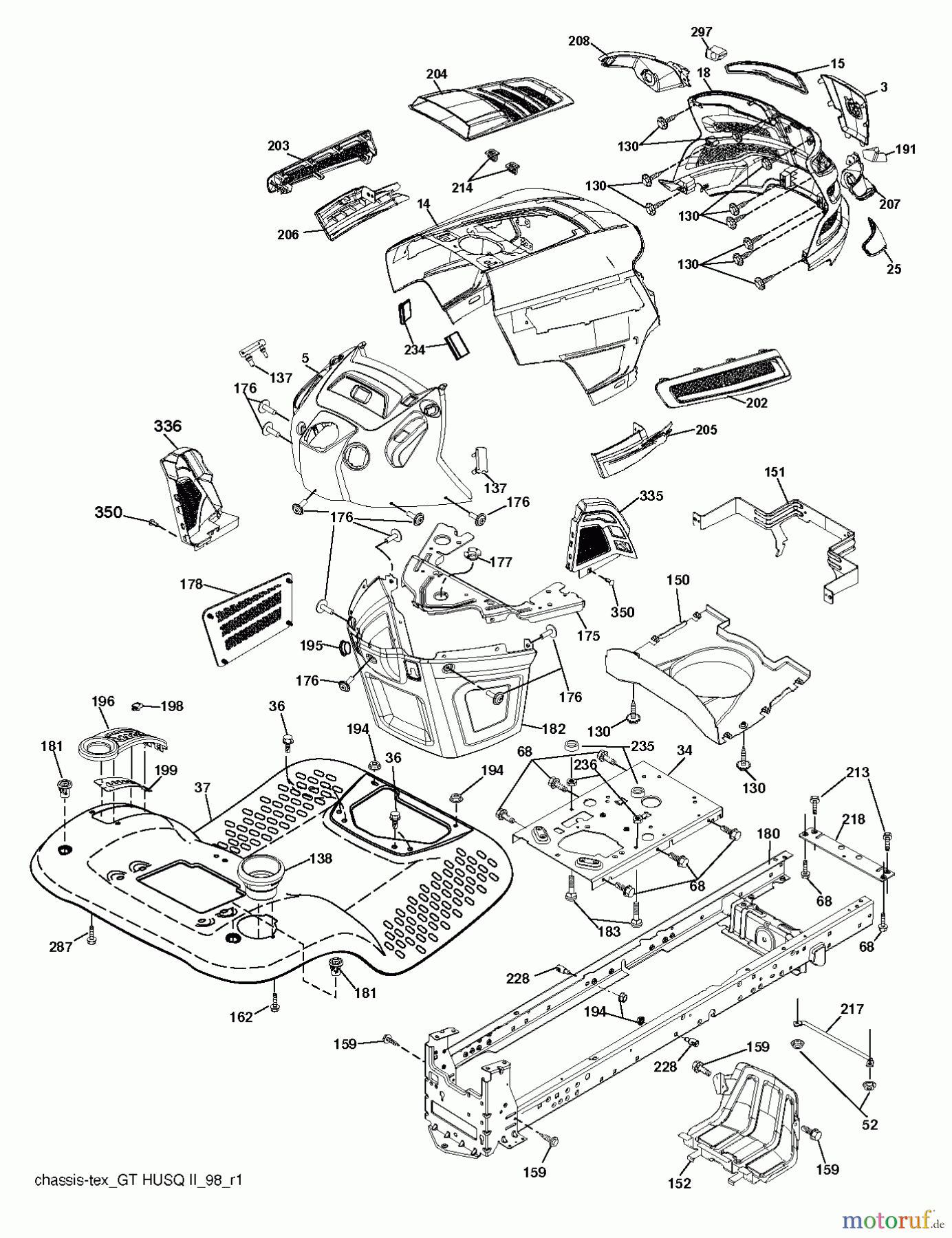 Husqvarna Rasen und Garten Traktoren YTH 23V42 (96043014600) - Husqvarna Yard Tractor (2012-08 & After) CHASSIS / FRAME