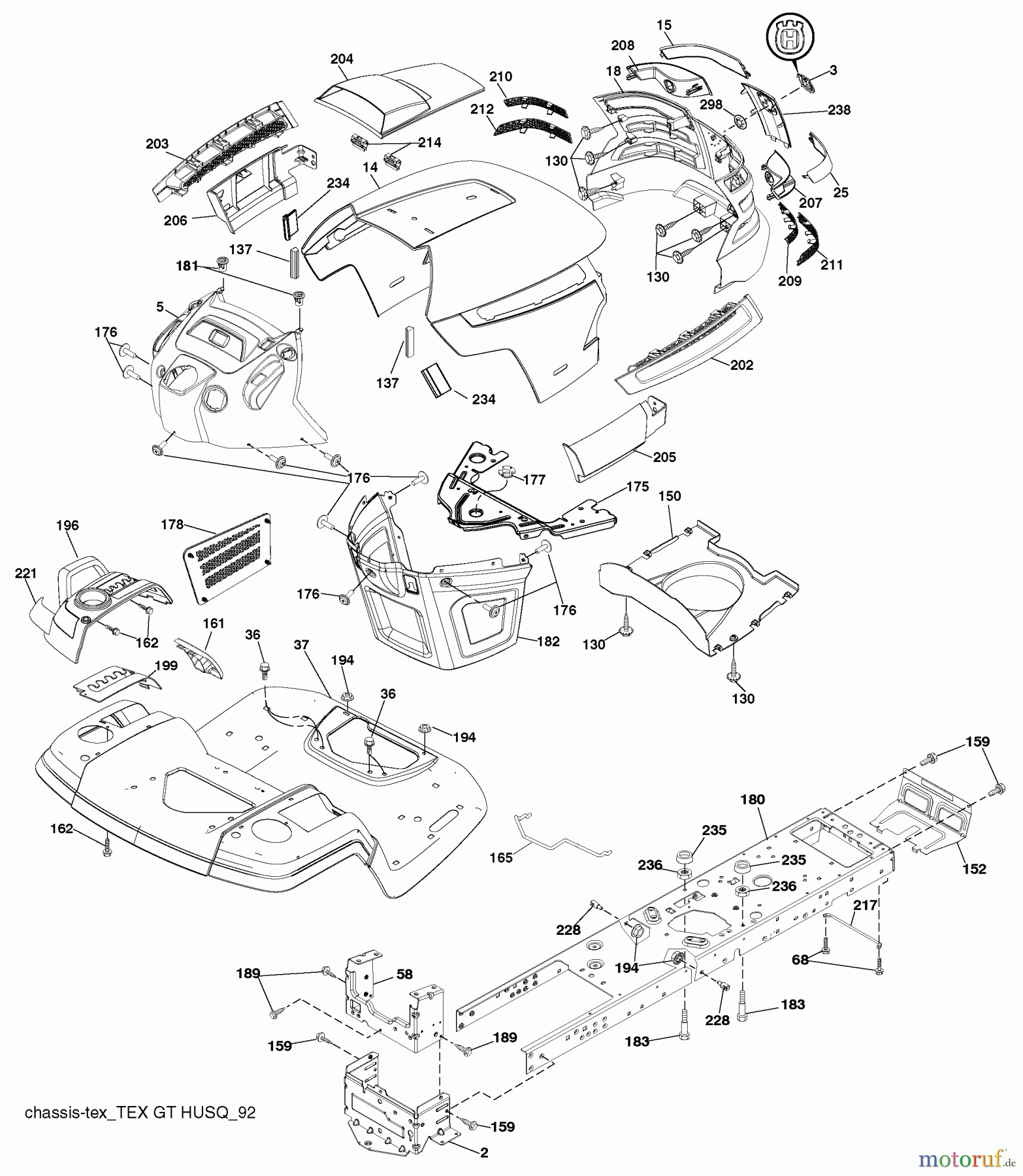 Husqvarna Rasen und Garten Traktoren YTH 23V42LS (96043008801) - Husqvarna Yard Tractor (2010-05 & After) Chassis