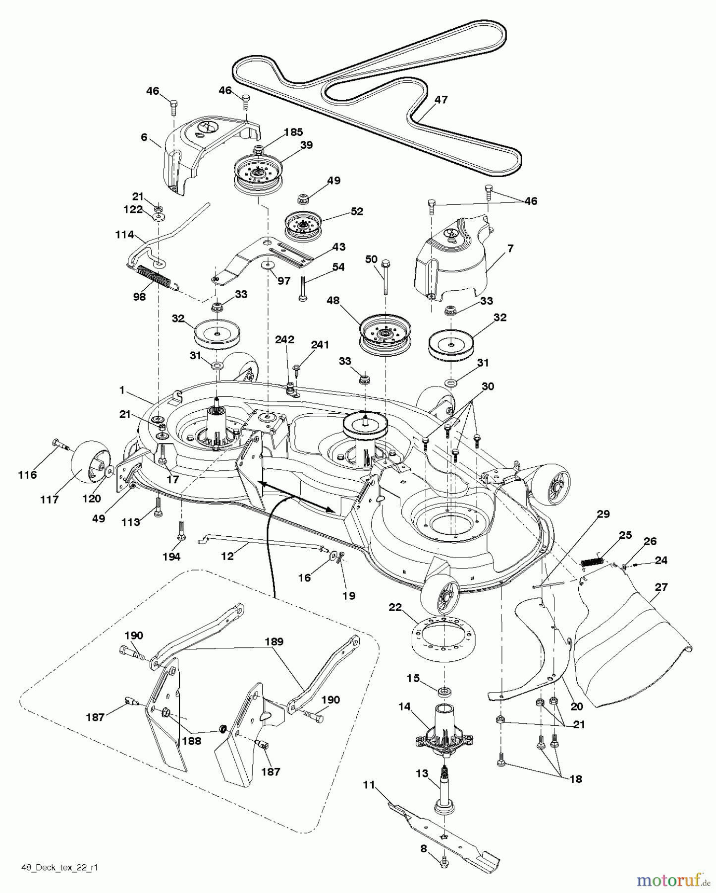Husqvarna Rasen und Garten Traktoren YTH 23V48 (96043008601) - Husqvarna Yard Tractor (2010-07 & After) MOWER DECK / CUTTING DECK