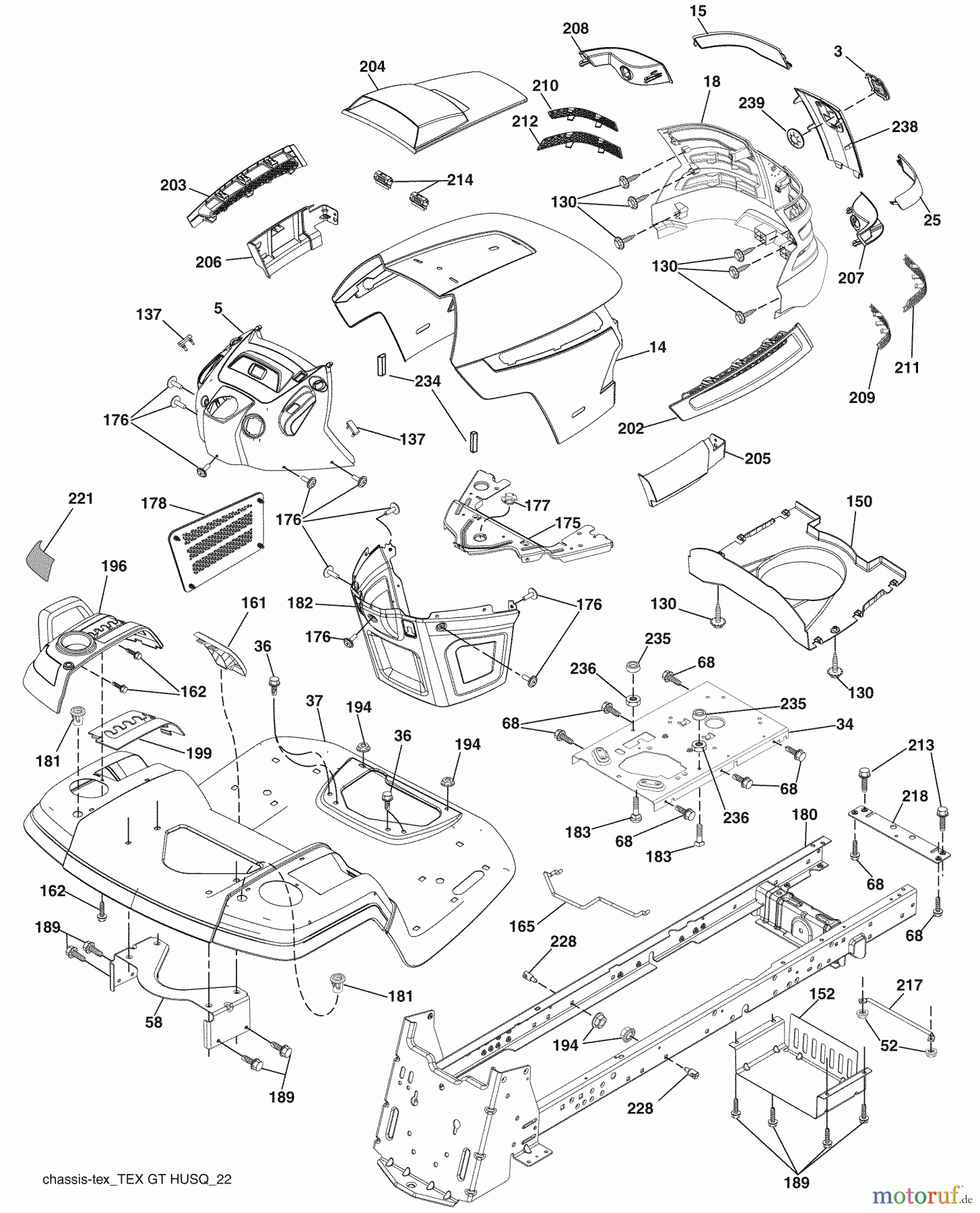 Husqvarna Rasen und Garten Traktoren YTH 2454 (96043005300) - Husqvarna Yard Tractor (2007-12 & After) Chassis
