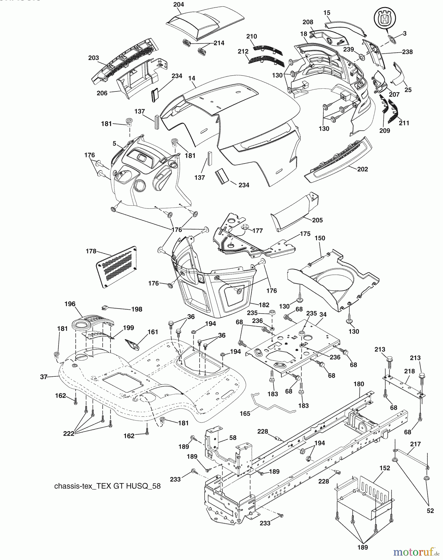 Husqvarna Rasen und Garten Traktoren YTH 2454 (96043005401) - Husqvarna Yard Tractor (2008-12 & After) Chassis
