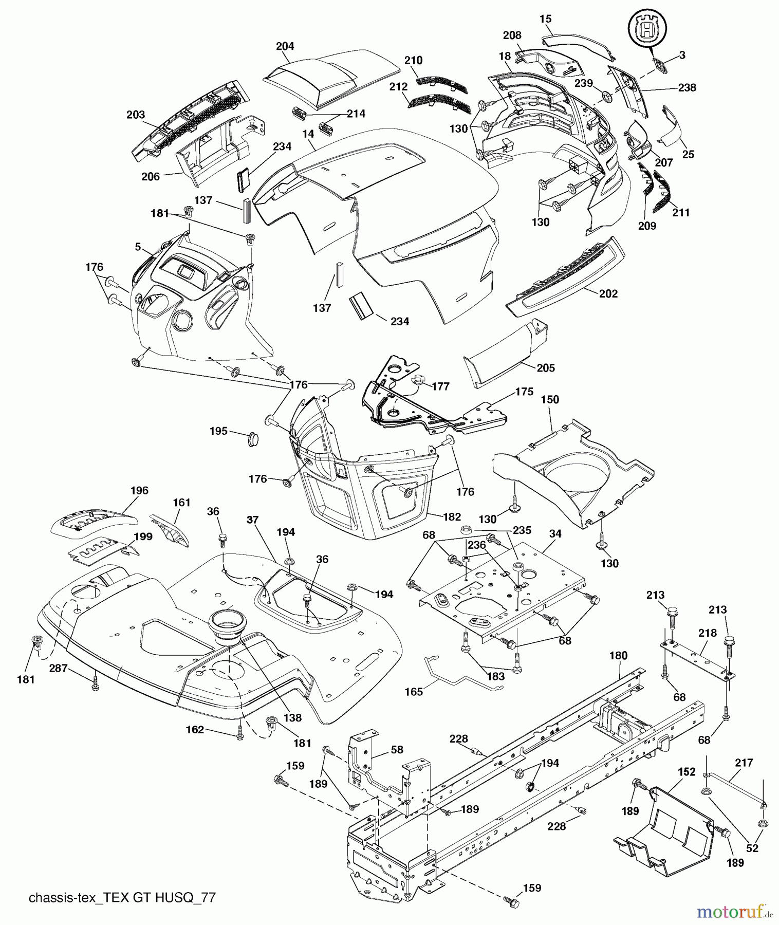 Husqvarna Rasen und Garten Traktoren YTH 2454 (96043009300) - Husqvarna Yard Tractor (2010-02 & After) Chassis
