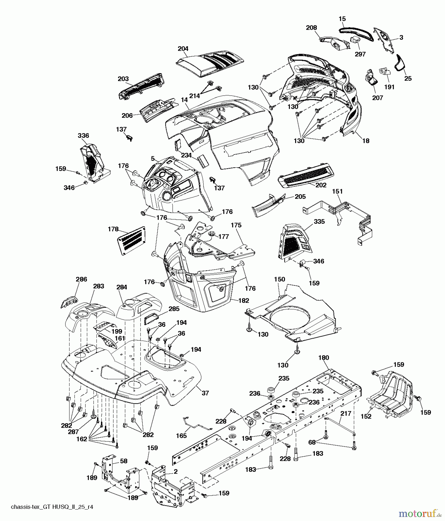 Husqvarna Rasen und Garten Traktoren YTH 24V42LS (96048001301) - Husqvarna Yard Tractor (2011-11 & After) CHASSIS ENCLOSURES
