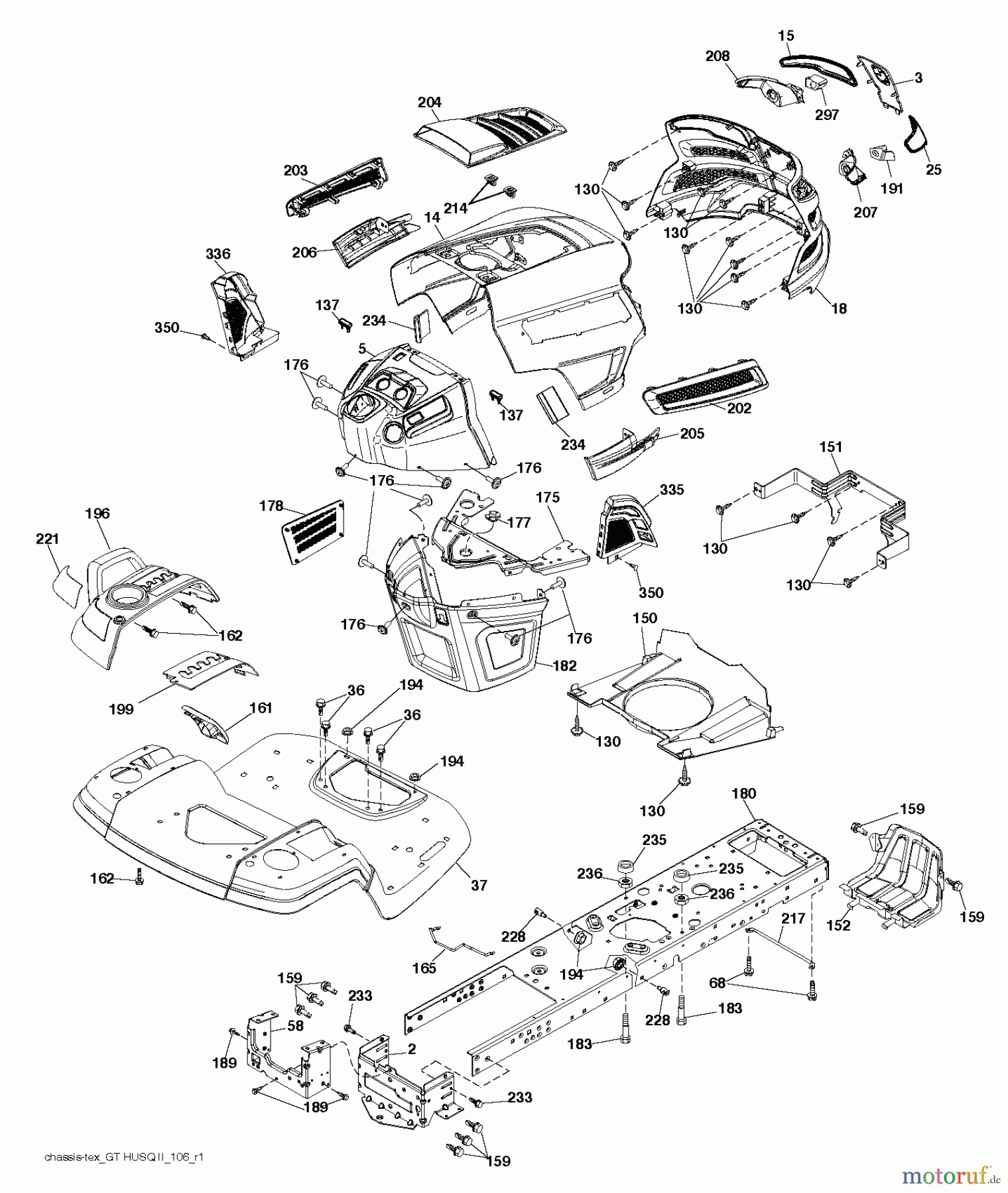 Husqvarna Rasen und Garten Traktoren YT 48XLS (96043015500) - Husqvarna Yard Tractor (2012-09 & After) CHASSIS / FRAME